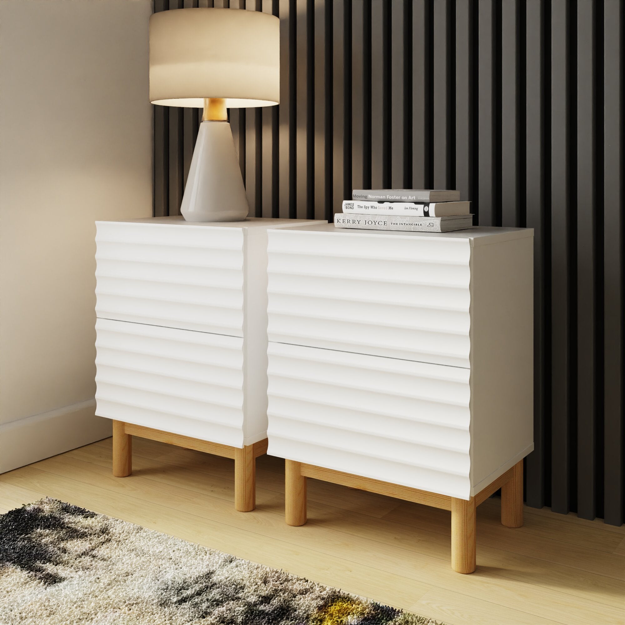 Karla Ribbed 2 Drawer Bedside Pair – White