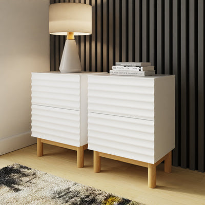 Karla Ribbed 2 Drawer Bedside Pair – White