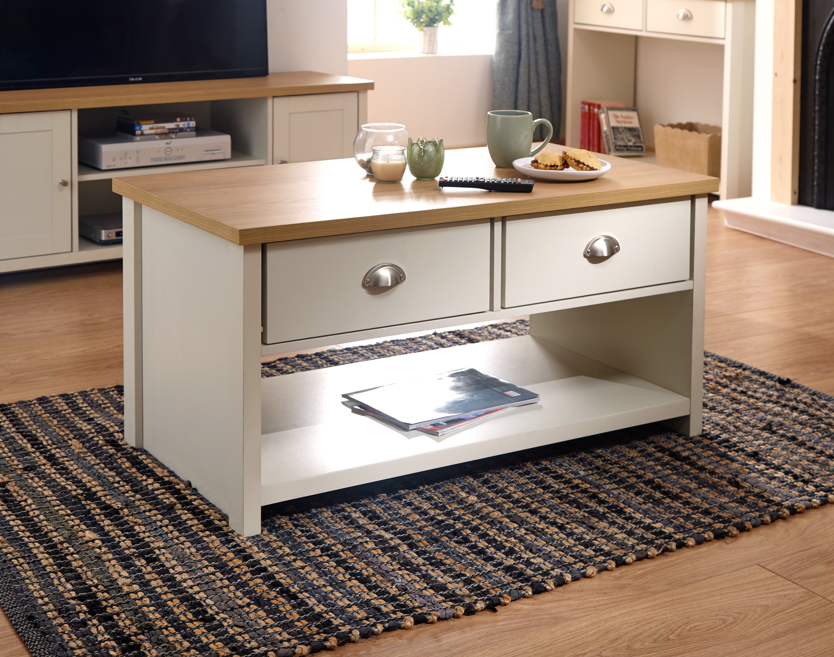 Lancaster 2 Drawer Coffee Table Cream – GFW, view 2