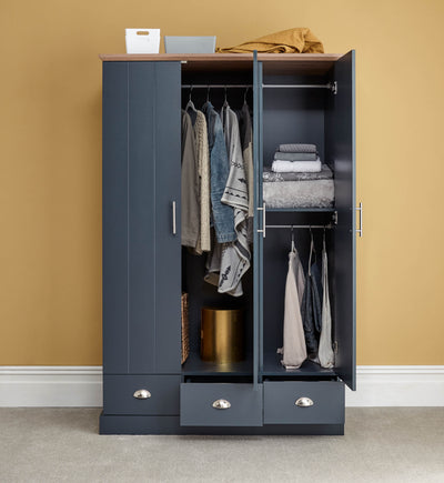 Kendal 3 Door 3 Drawer Wardrobe Slate Blue – GFW, view 2