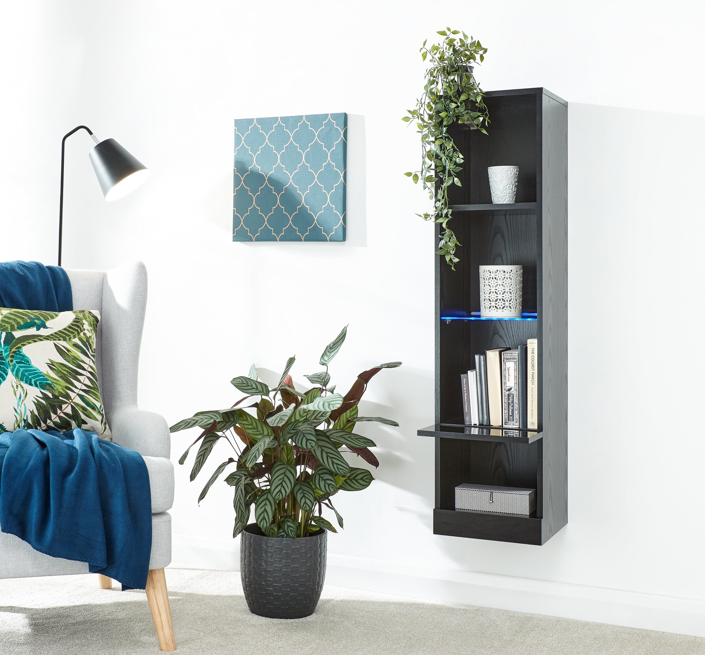 Galicia Tall Shelf Unit With Led Black – GFW, view 3