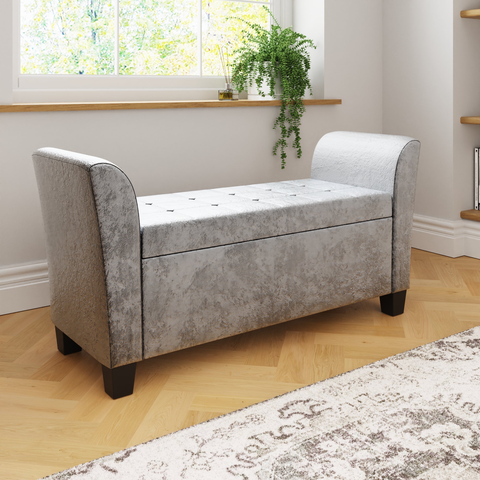 Verona Window Seat Grey Crushed Velvet – GFW, view 4