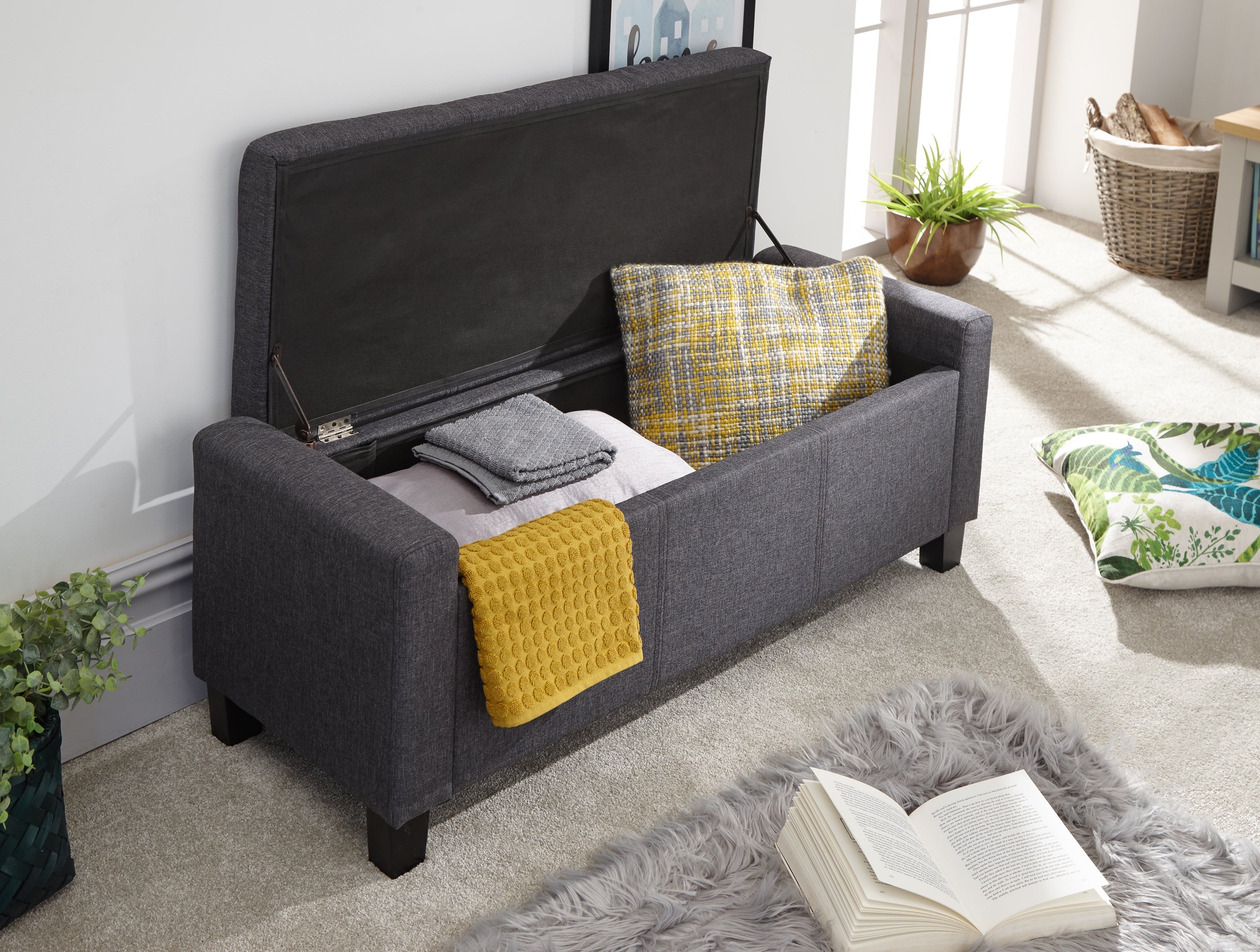 Verona Ottoman Bench Charcoal Grey Fabric – GFW, view 4