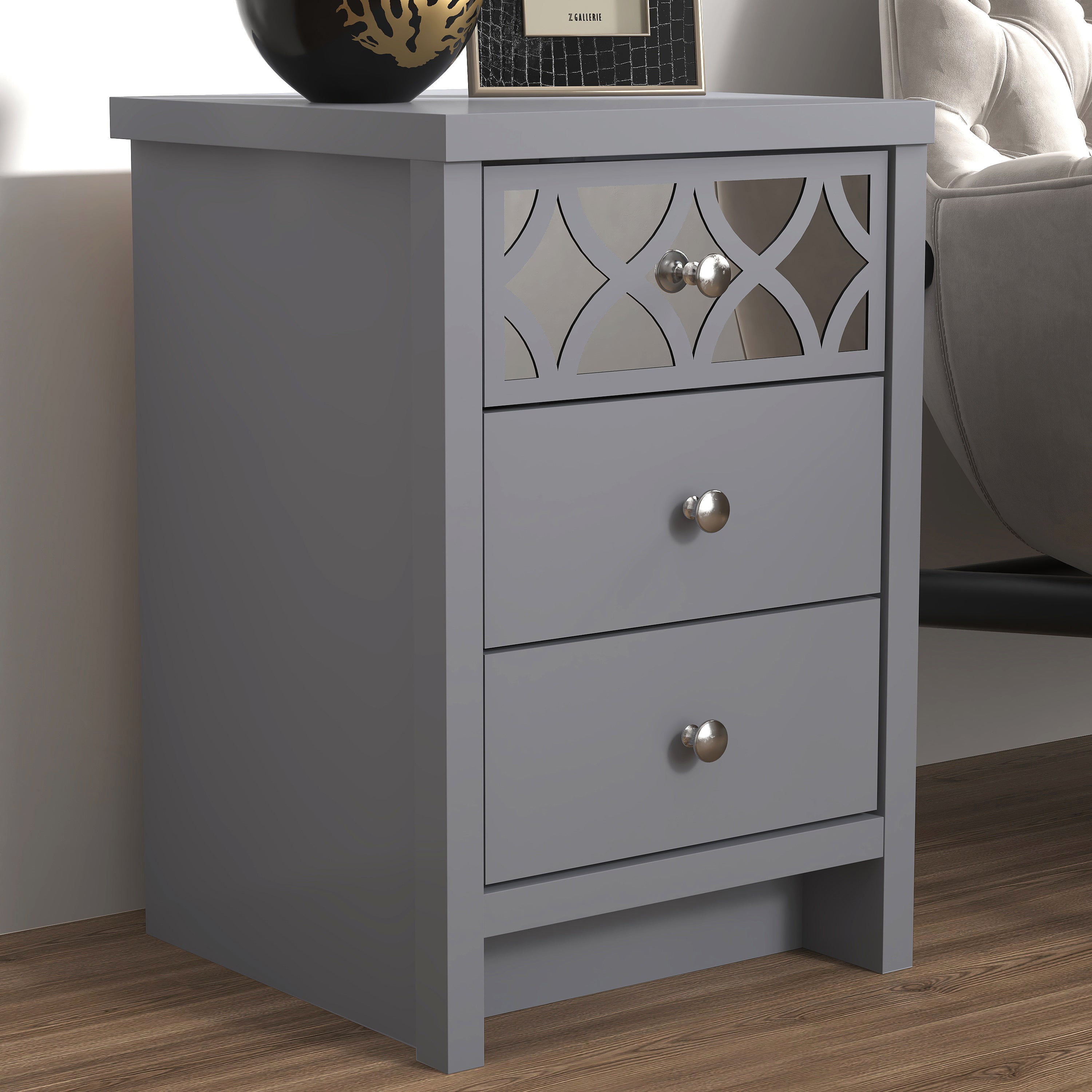 Arianna 3 Drawer Bedside Table – Cool Grey