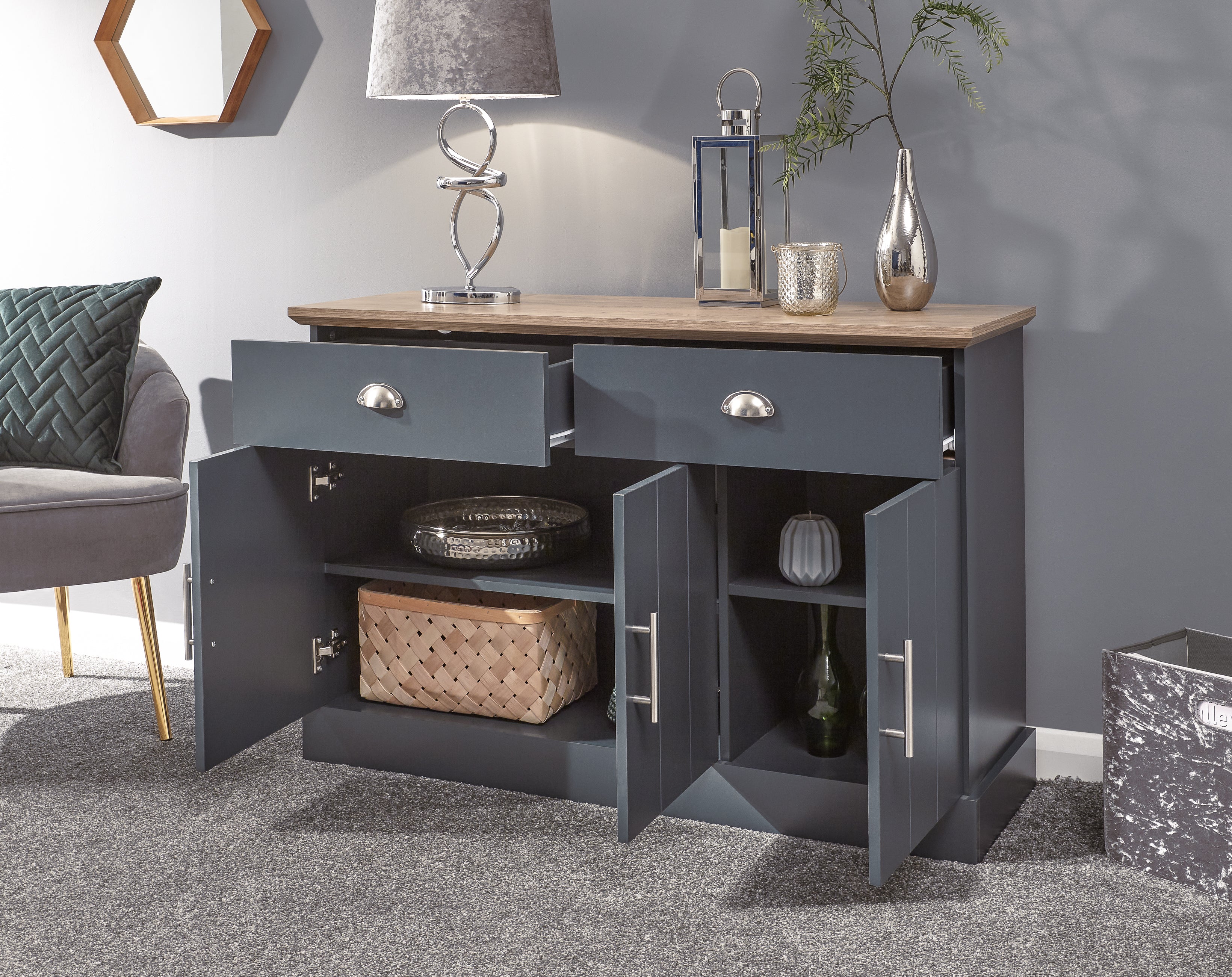 Kendal Large Sideboard – Slate Blue & Oak