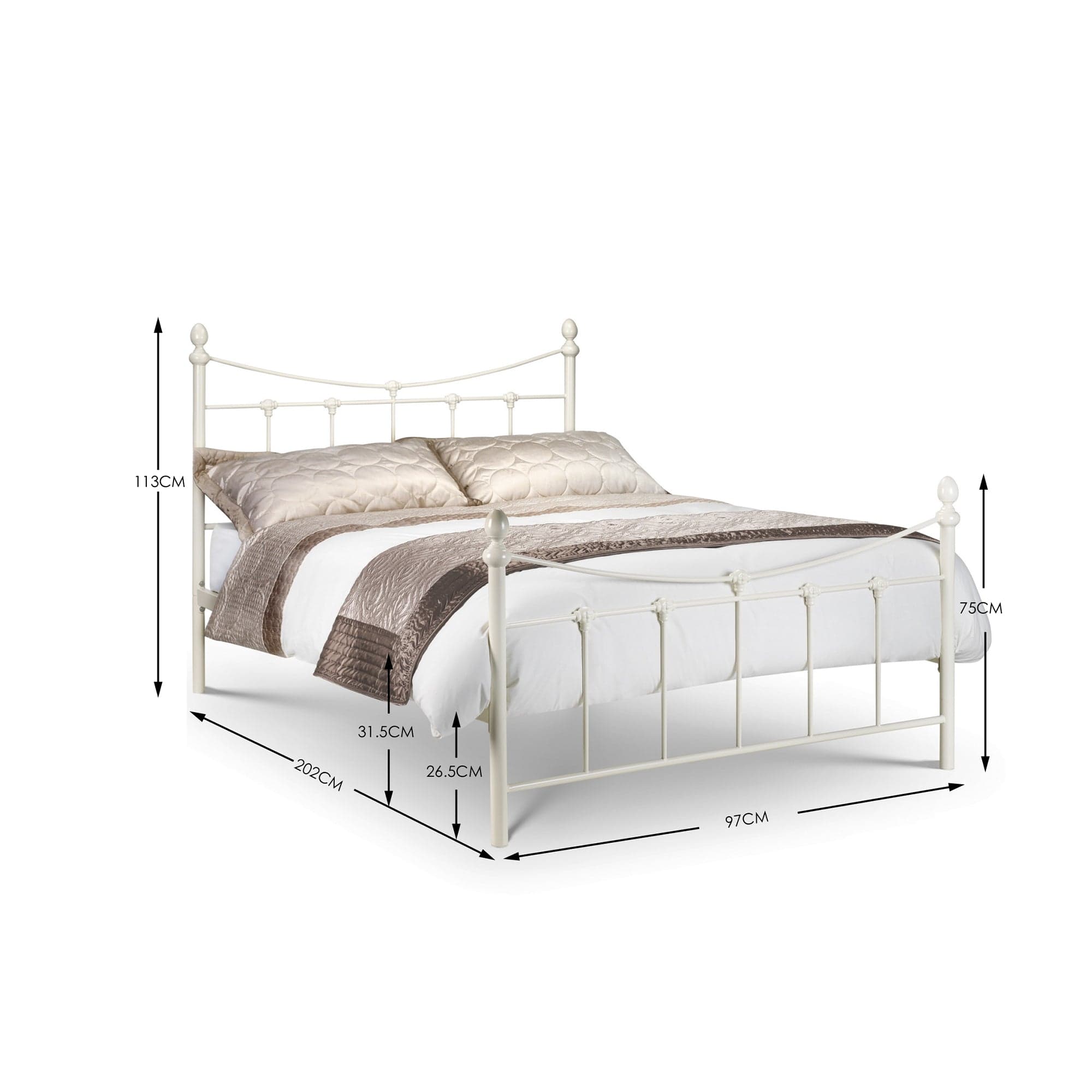 Rebecca Metal Bed - Stone White Satin – Julian Bowen, view 2