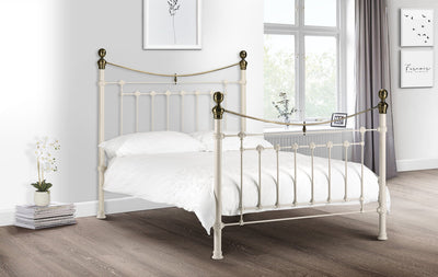 Victoria Stone White Bed Metal Bed - Stone White With Brass – Julian Bowen, view 6