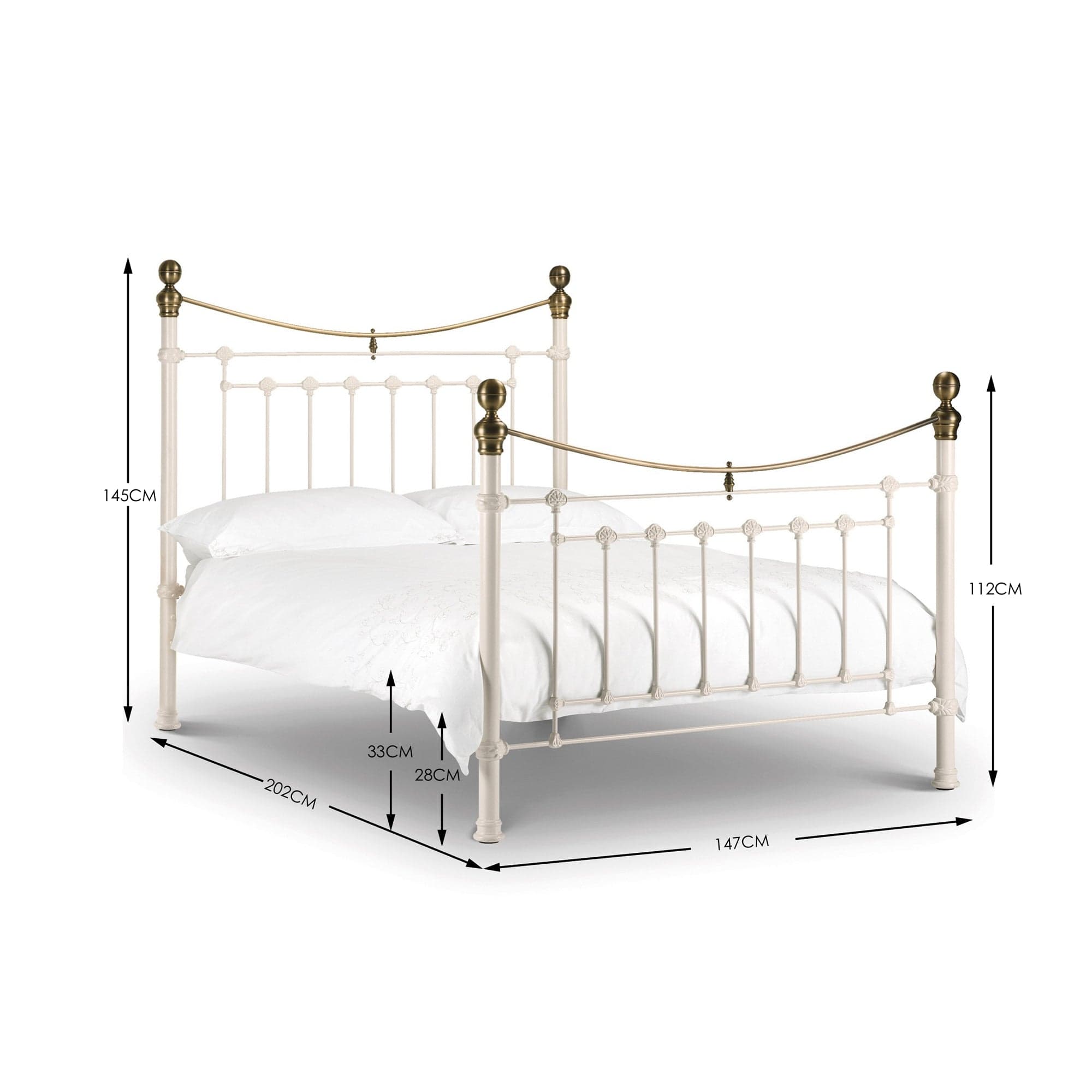 Victoria Stone White Bed Metal Bed - Stone White With Brass – Julian Bowen, view 2