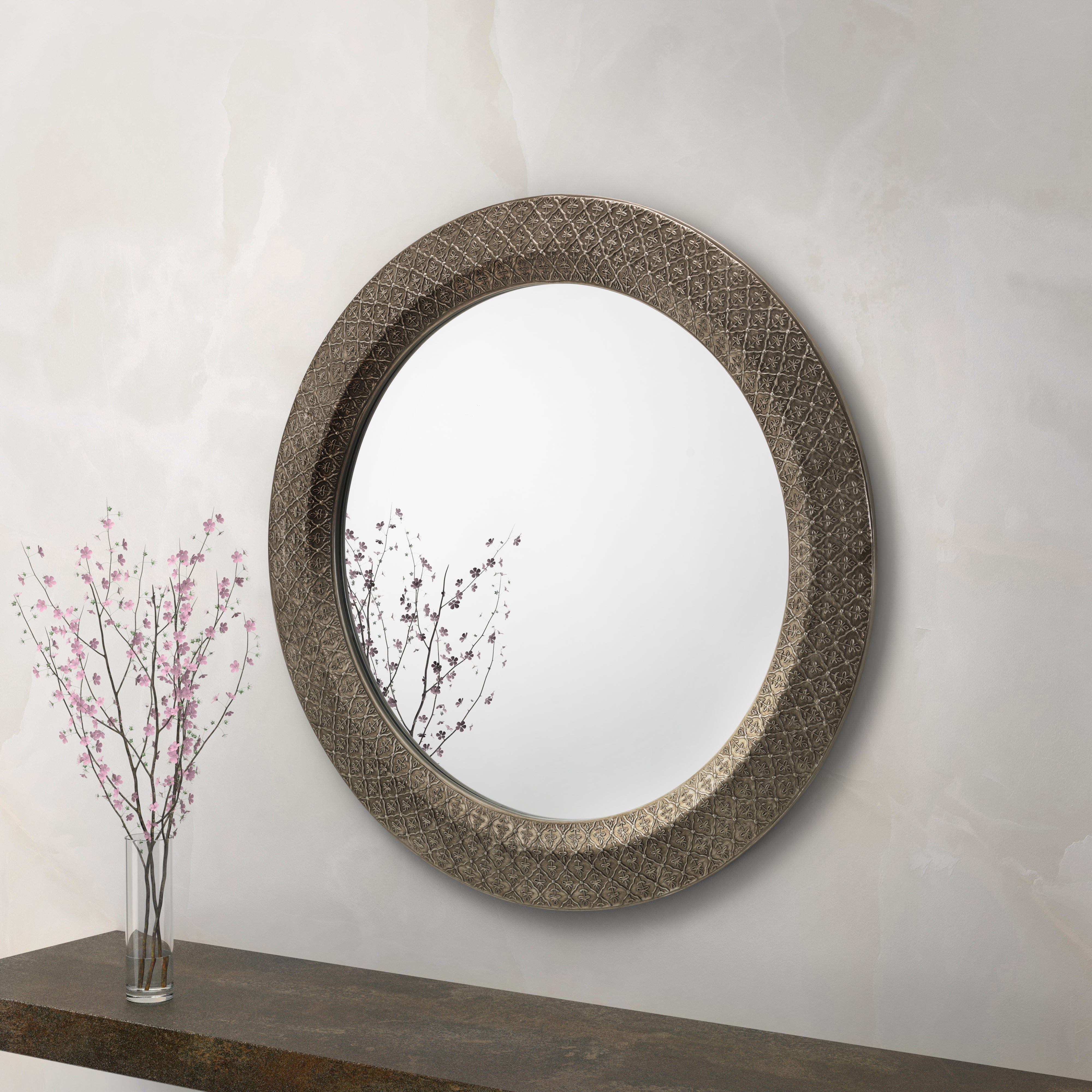 Cadence Large Round Pewter Wall Mirror – Julian Bowen, view 2