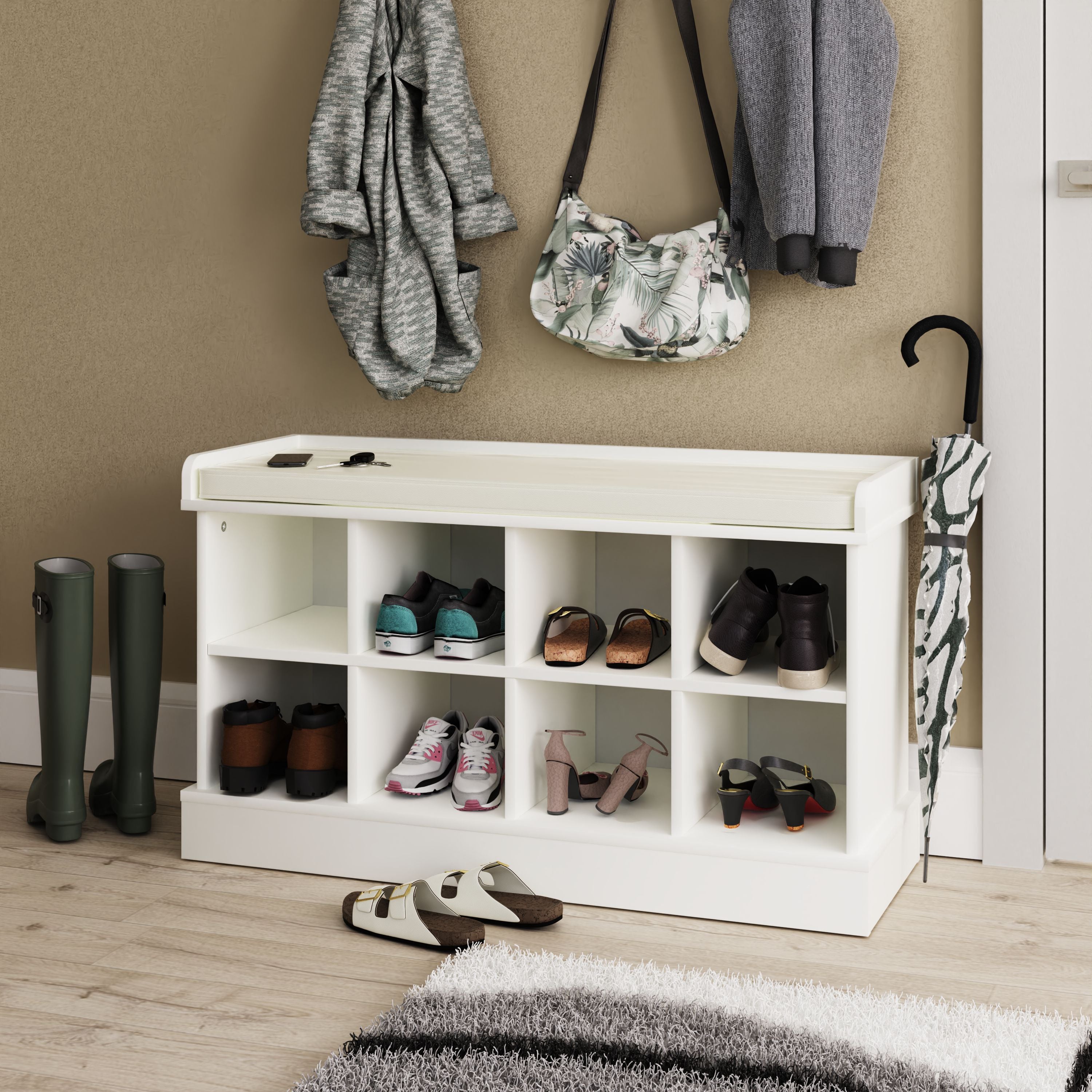 Kempton Shoe Bench White – GFW, view 2