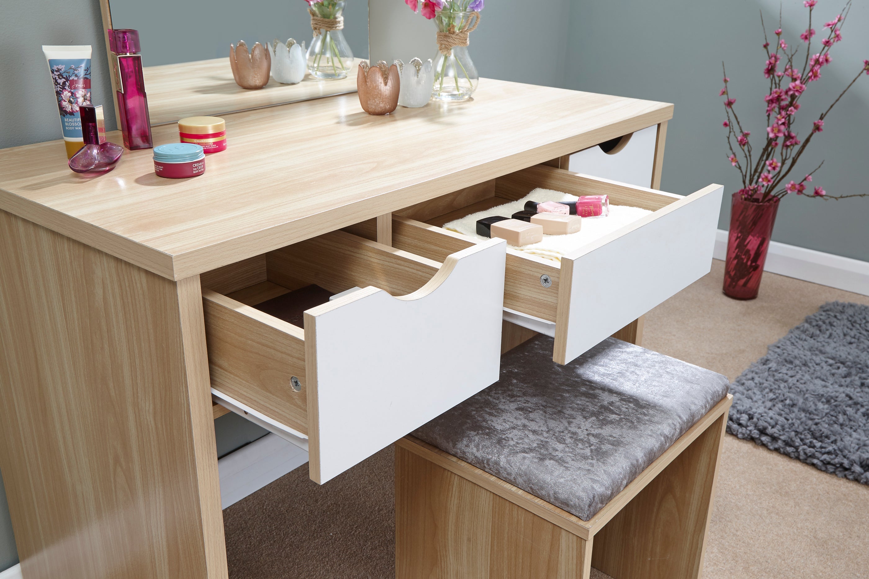 Elizabeth Dressing Table Set – Oak & White