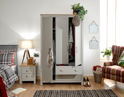 Lancaster 3 Door 2 Drawer Wardrobe Grey – GFW, view 5