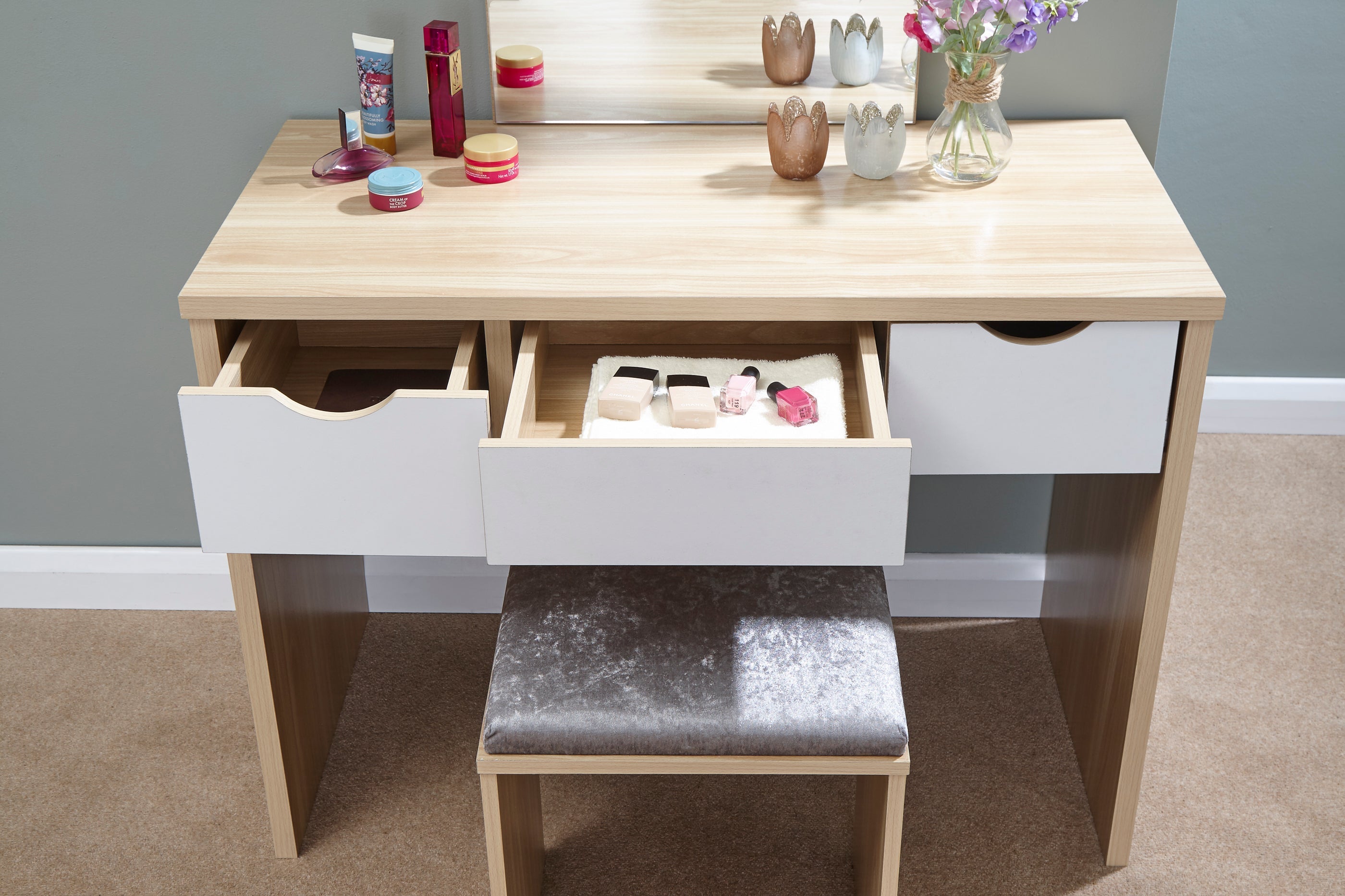 Elizabeth Dressing Table Set – Oak & White