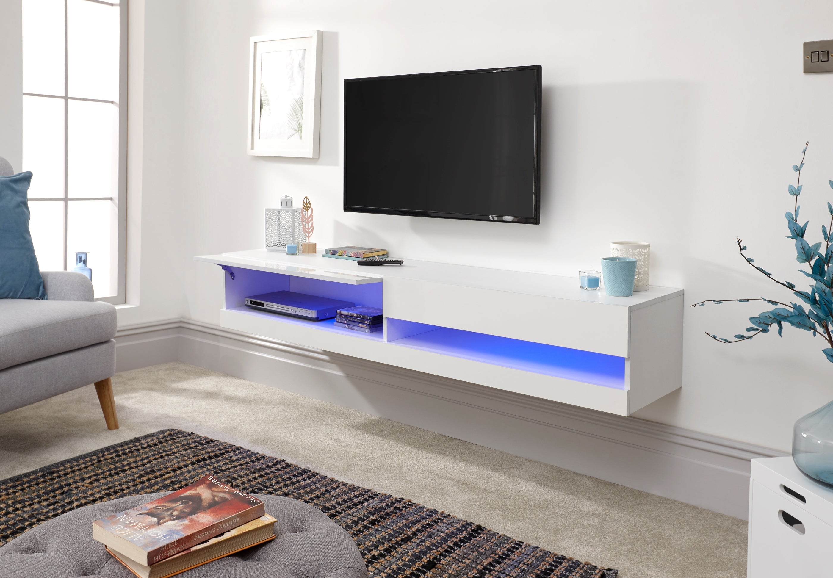 Galicia 180Cm Wall TV Unit With Led White – GFW, view 12