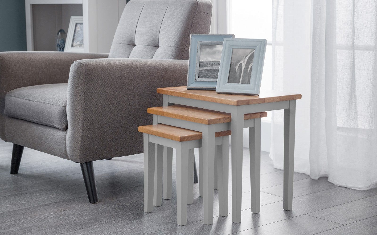 Cleo Nest Of Tables 2 Tone Grey & Oak – Julian Bowen, view 2
