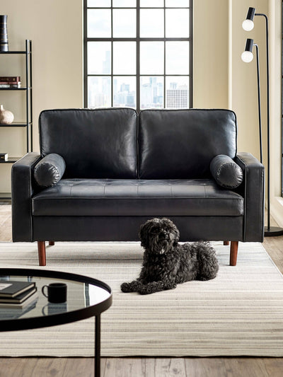 Henley Black Faux Leather 2 Seater Sofa – Julian Bowen, view 2