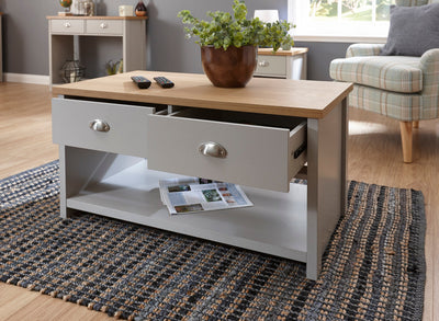 Lancaster 2 Drawer Coffee Table Grey – GFW, view 4