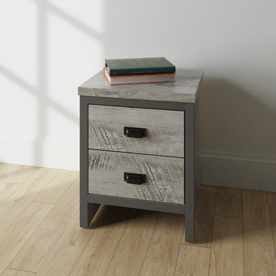 Boston 2 Drawer Bedside Table Grey – GFW, view 2