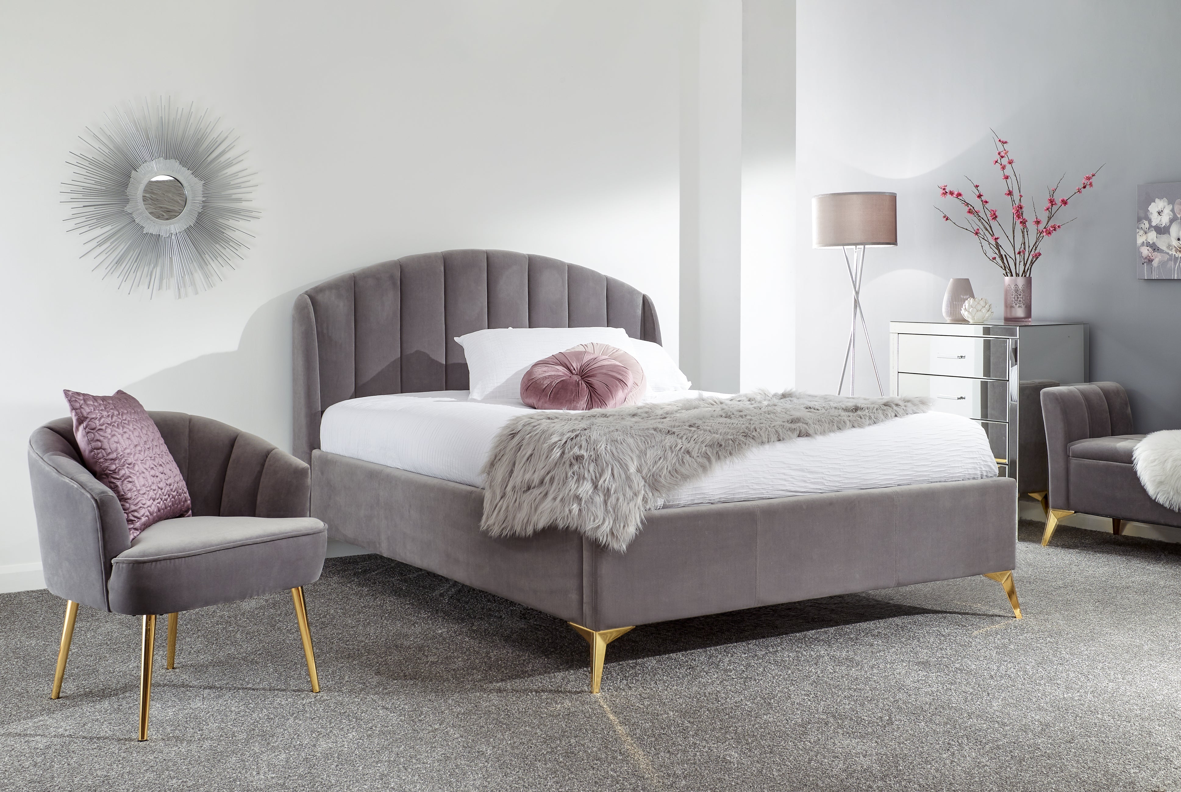 Pettine End Lift Ottoman Bed - Grey & Gold – GFW, view 2