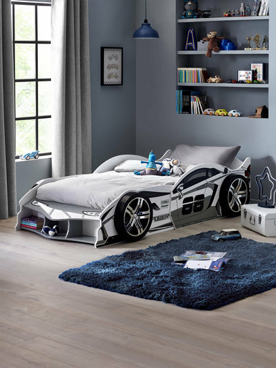 Storm White and Grey High Gloss 90cm Single Race Car Bed – Julian Bowen, view 14