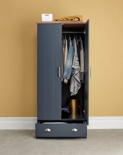 Kendal 2 Door 1 Drawer Wardrobe Slate Blue – GFW, view 2