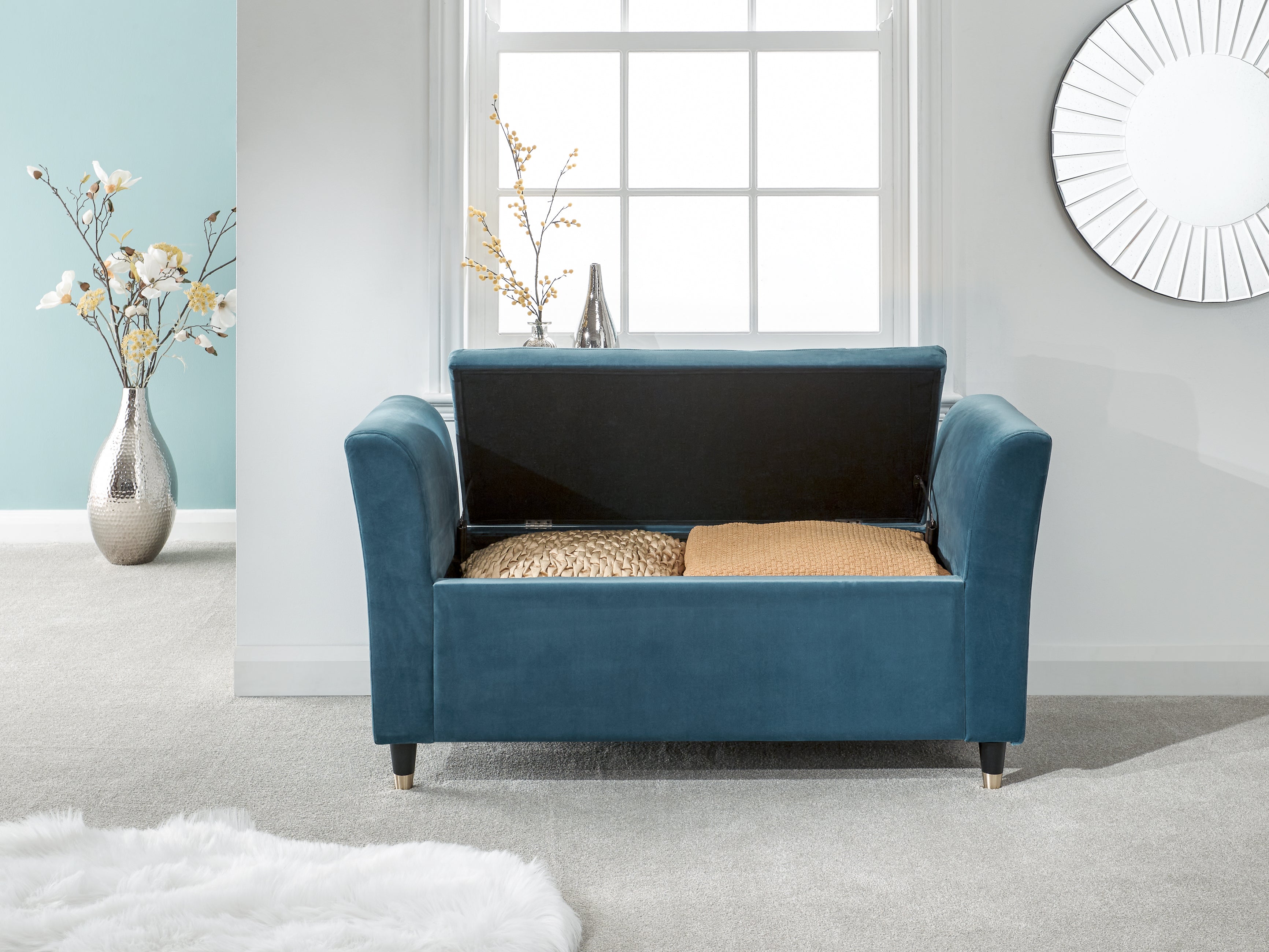 Genoa Window Seat Teal Fabric – GFW, view 3