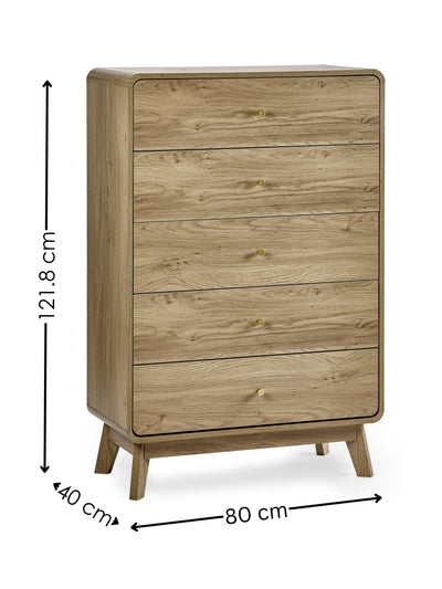 Ingrid 5 Drawer Chest Oak – Julian Bowen, view 5