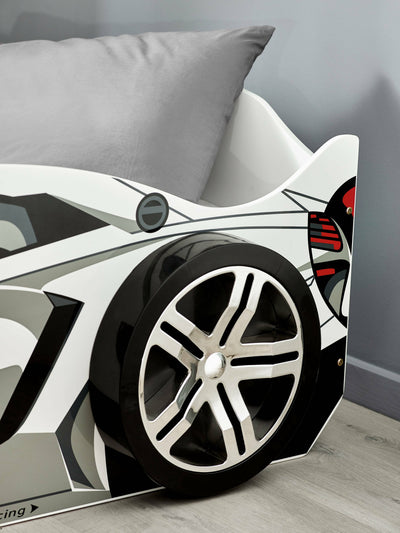 Storm White and Grey High Gloss 90cm Single Race Car Bed – Julian Bowen, view 8