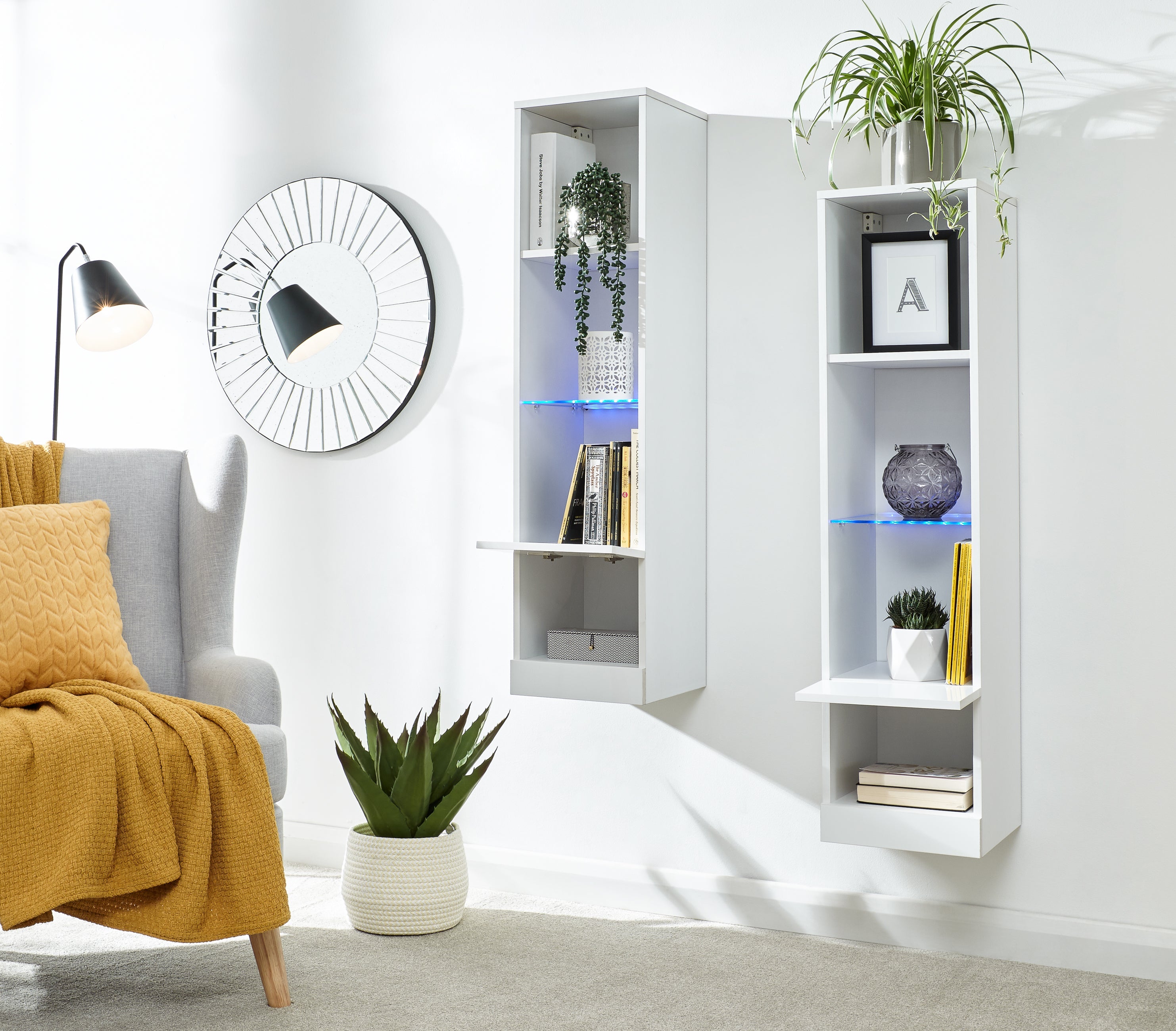Galicia Tall Shelf Unit With Led White – GFW, view 9