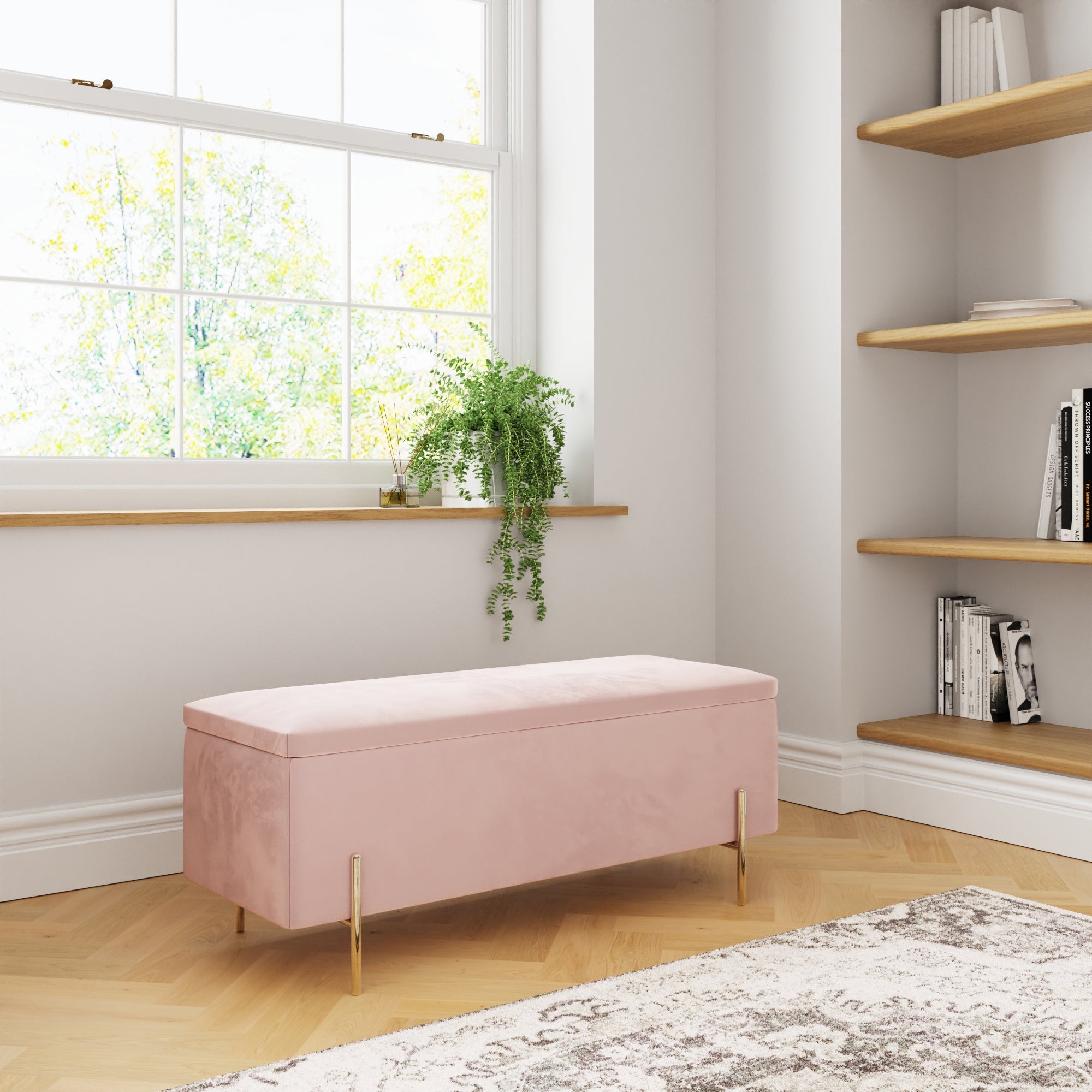 Mystica Ottoman Storage Bench Blush Pink – GFW, view 2