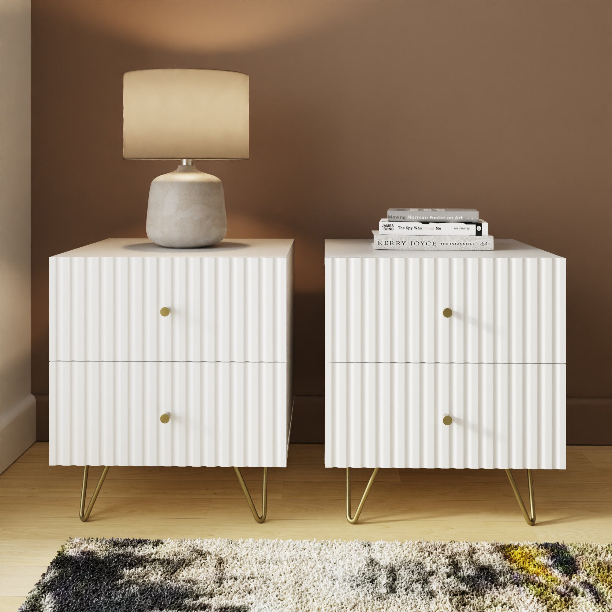 Thalia 2 Drawer Bedside Table Pair – White