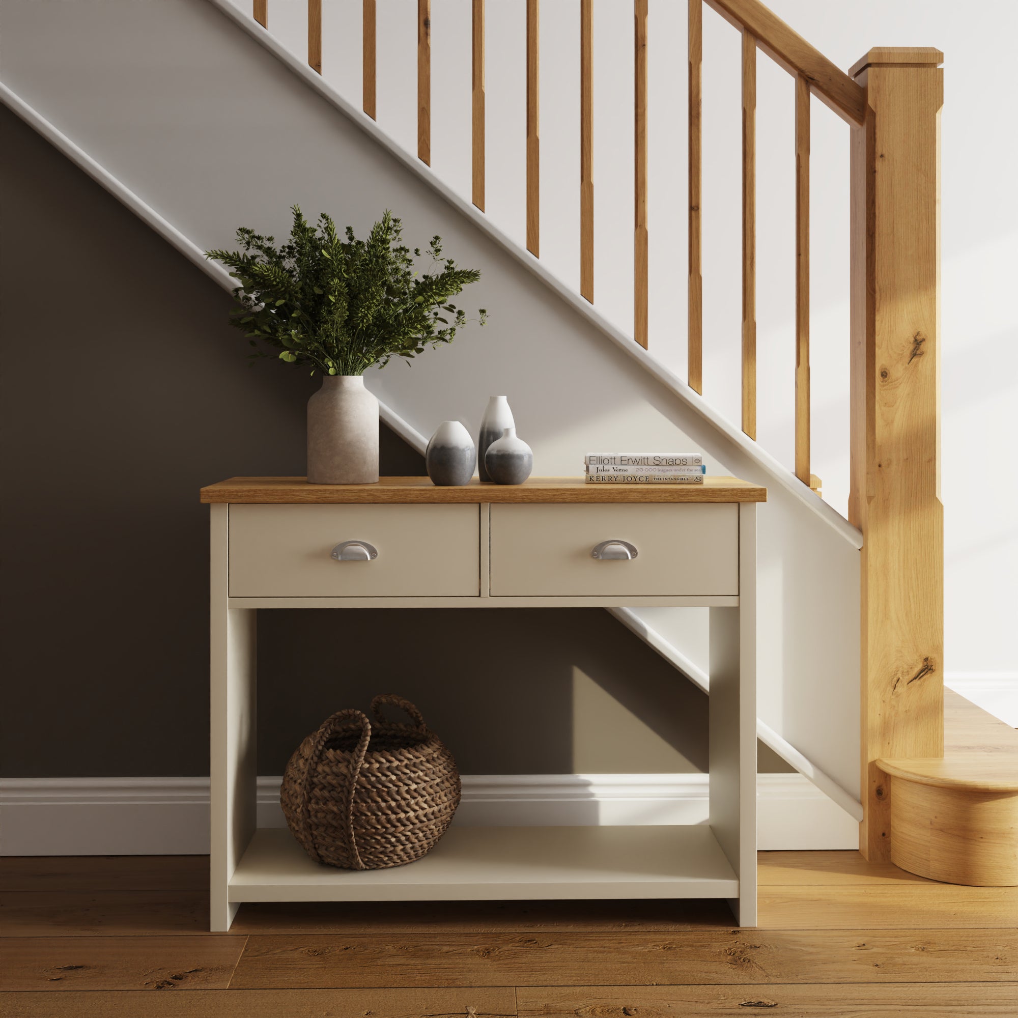 Lancaster Console Hall Table – Cream & Oak