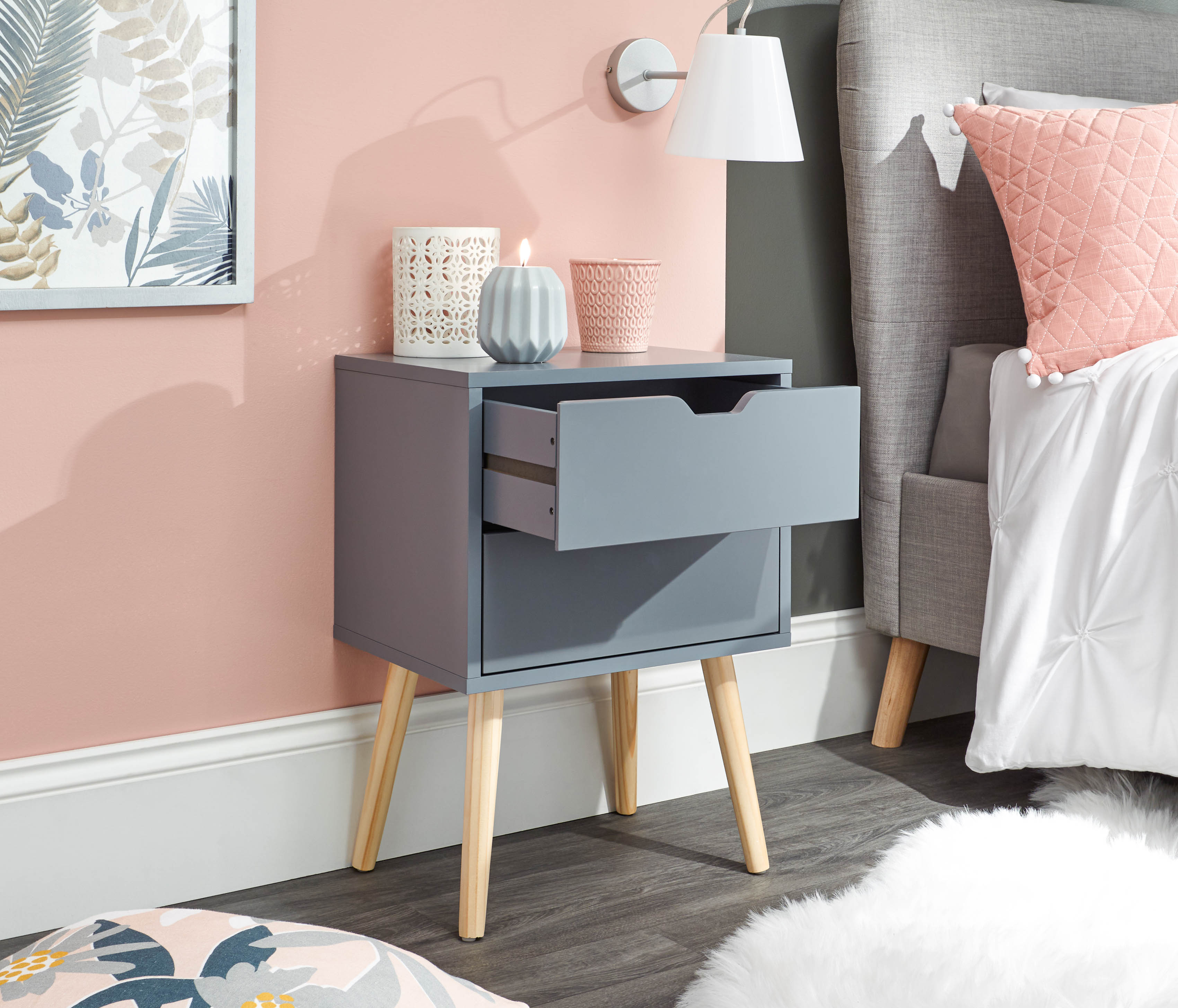 Nyborg Single 2 Drawer Bedside – Dark Grey