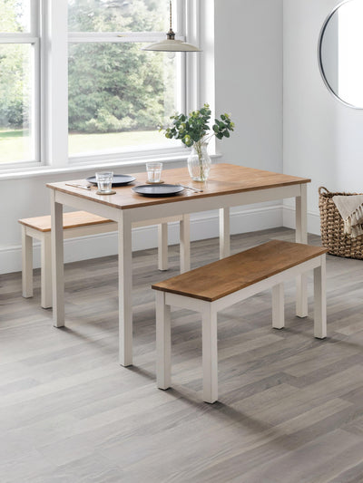 Coxmoor Ivory and Oak Rectangular Table and 2 Ivory and Oak Coxmoor Benches