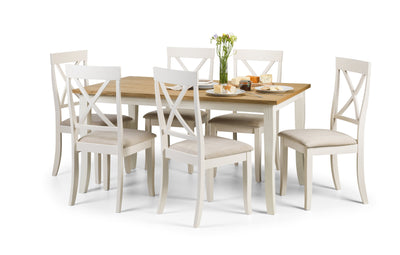 Davenport Ivory and Oak Rectangular Table and 6 Ivory Davenport Chairs