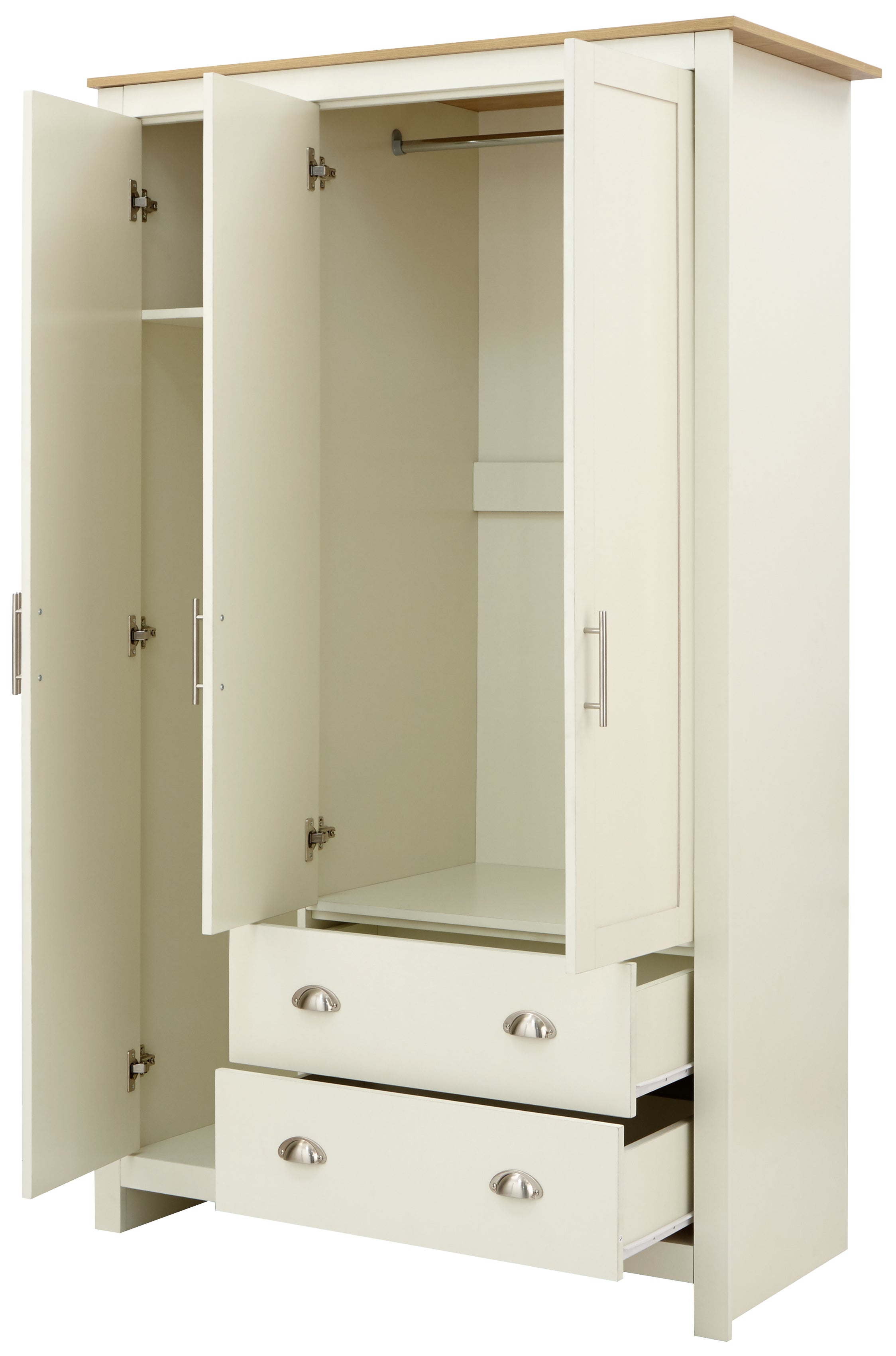 Lancaster 3 Door 2 Drawer Wardrobe Cream – GFW, view 9