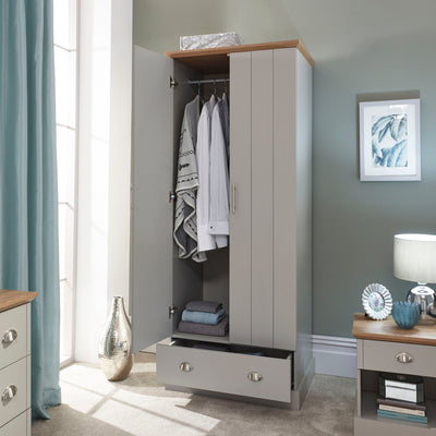 Kendal 2 Door 1 Drawer Wardrobe Grey – GFW, view 3