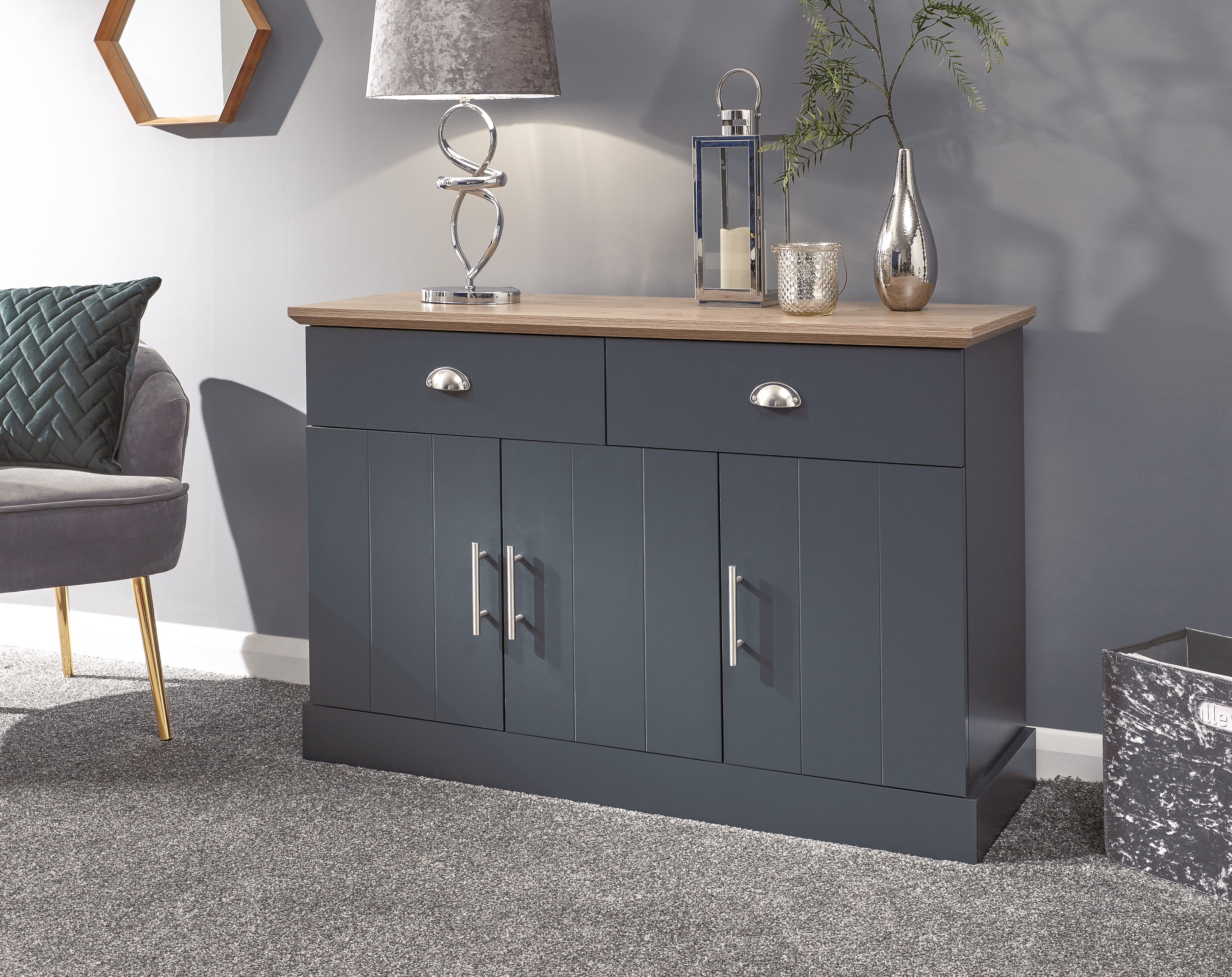 Kendal Large Sideboard – Slate Blue & Oak