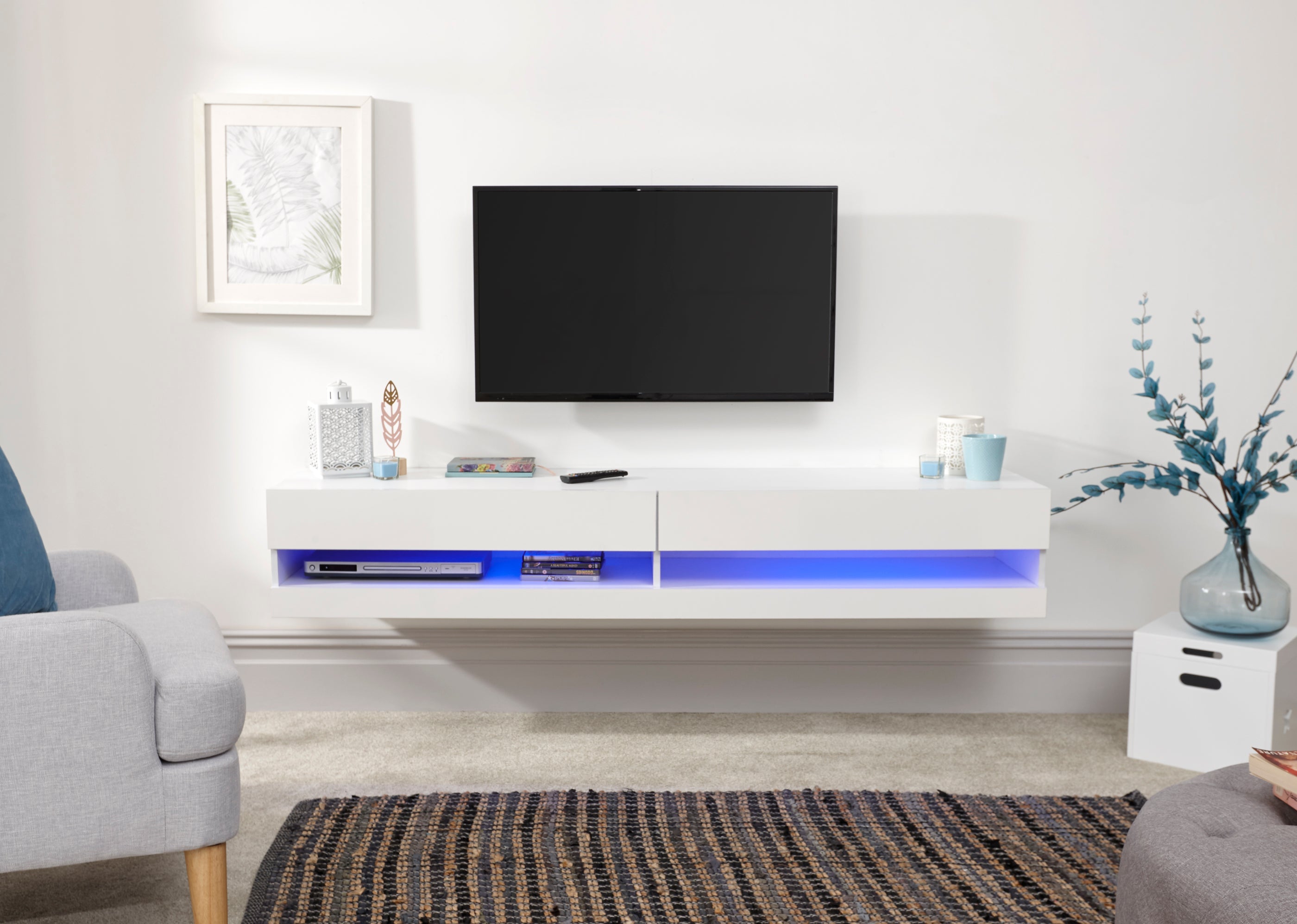 Galicia 150Cm Wall TV Unit With Led White – GFW, view 9