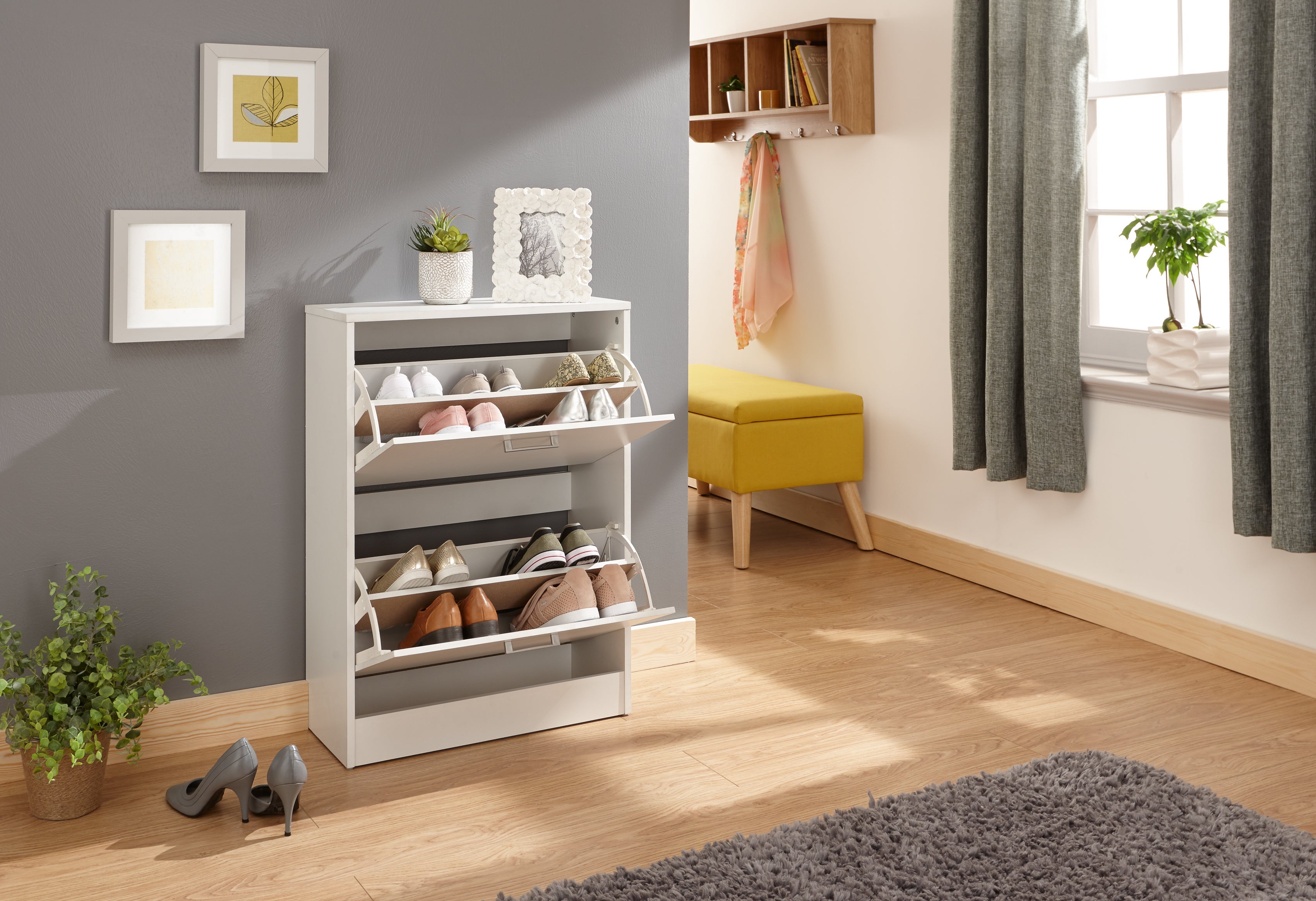 Stirling Two Tier Shoe Cabinet – White