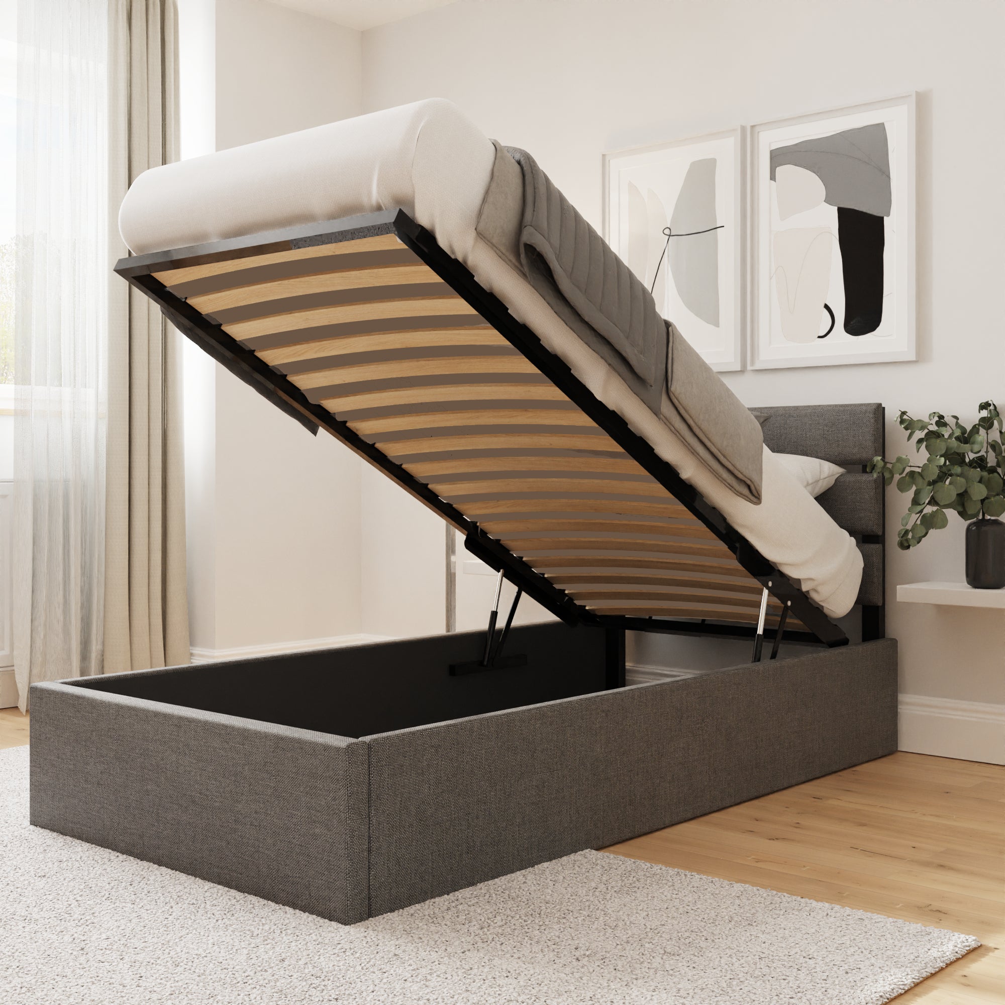 Hudson 90cm End Lift Ottoman Bed – Grey