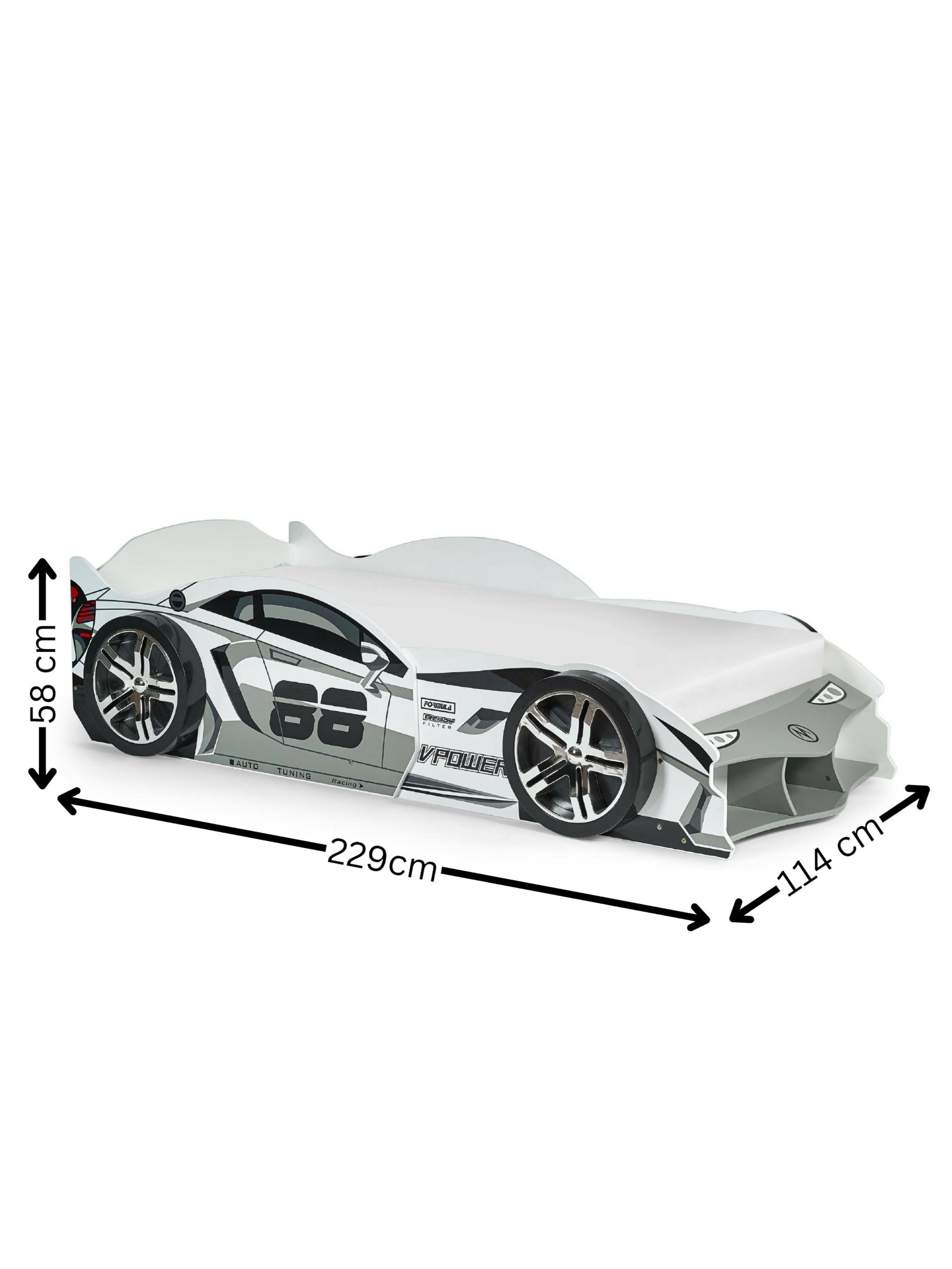 Storm White and Grey High Gloss 90cm Single Race Car Bed – Julian Bowen, view 13