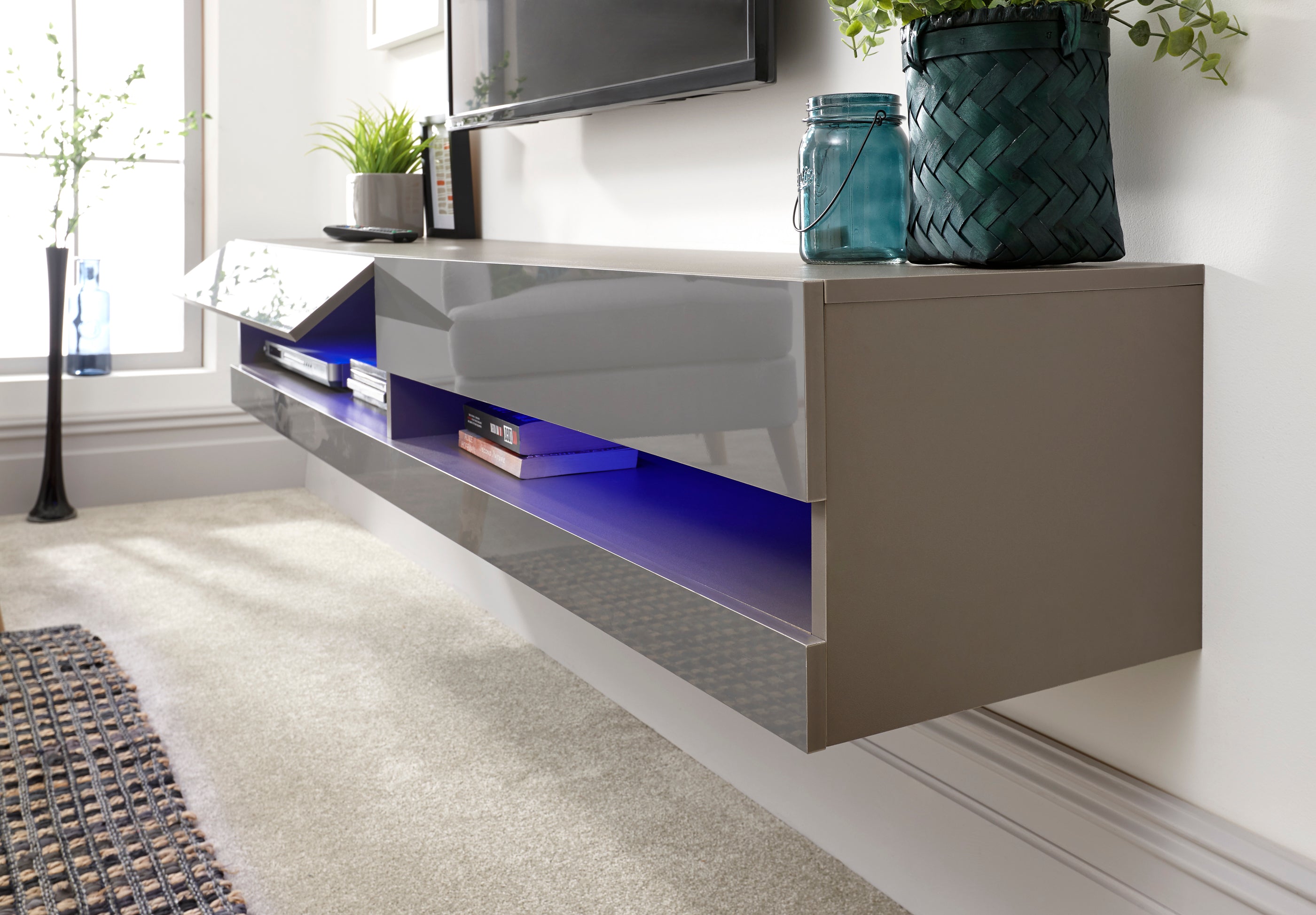 Galicia 150Cm Wall TV Unit With Led Grey – GFW, view 6