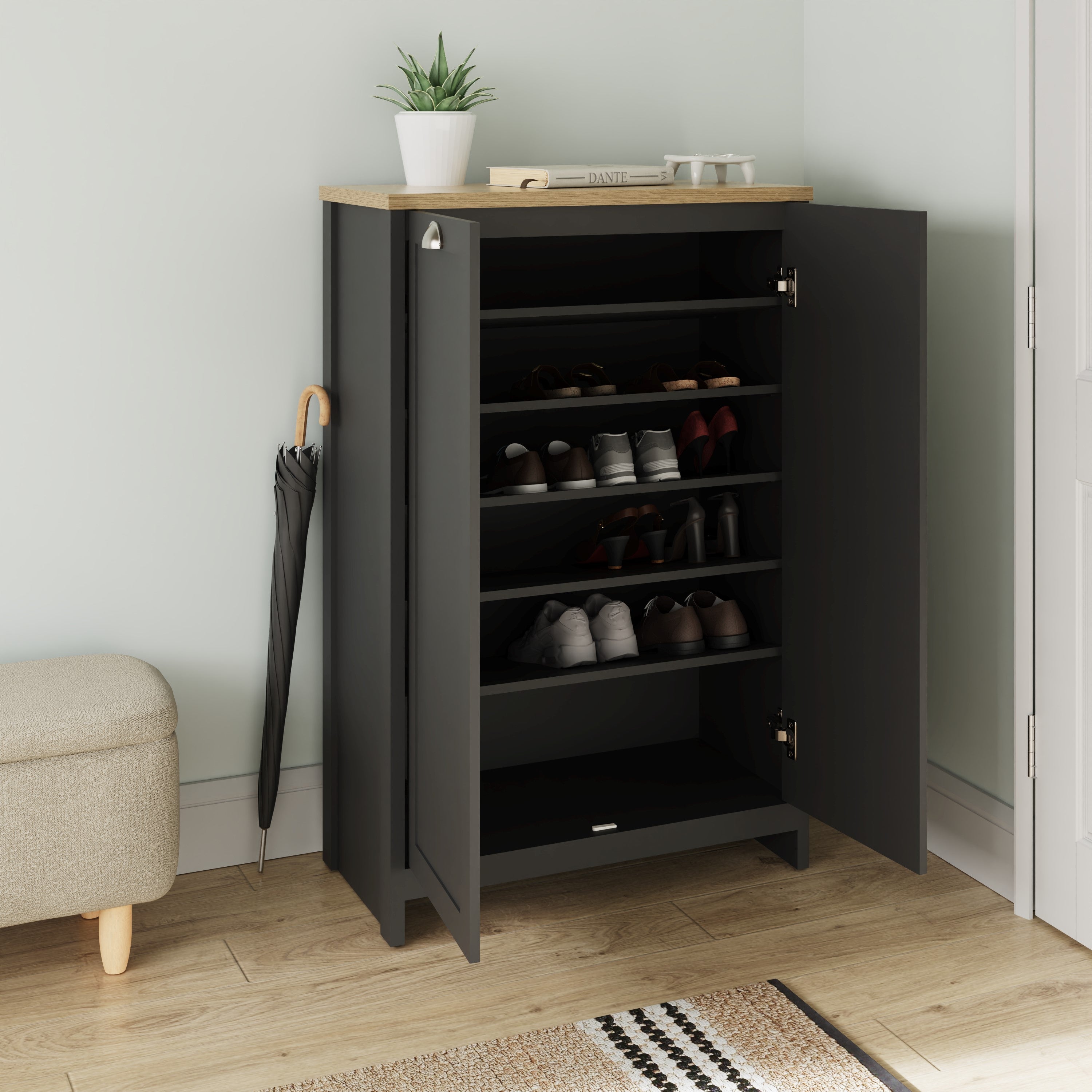 Lancaster 2 Door Shoe Cabinet Black – GFW, view 3