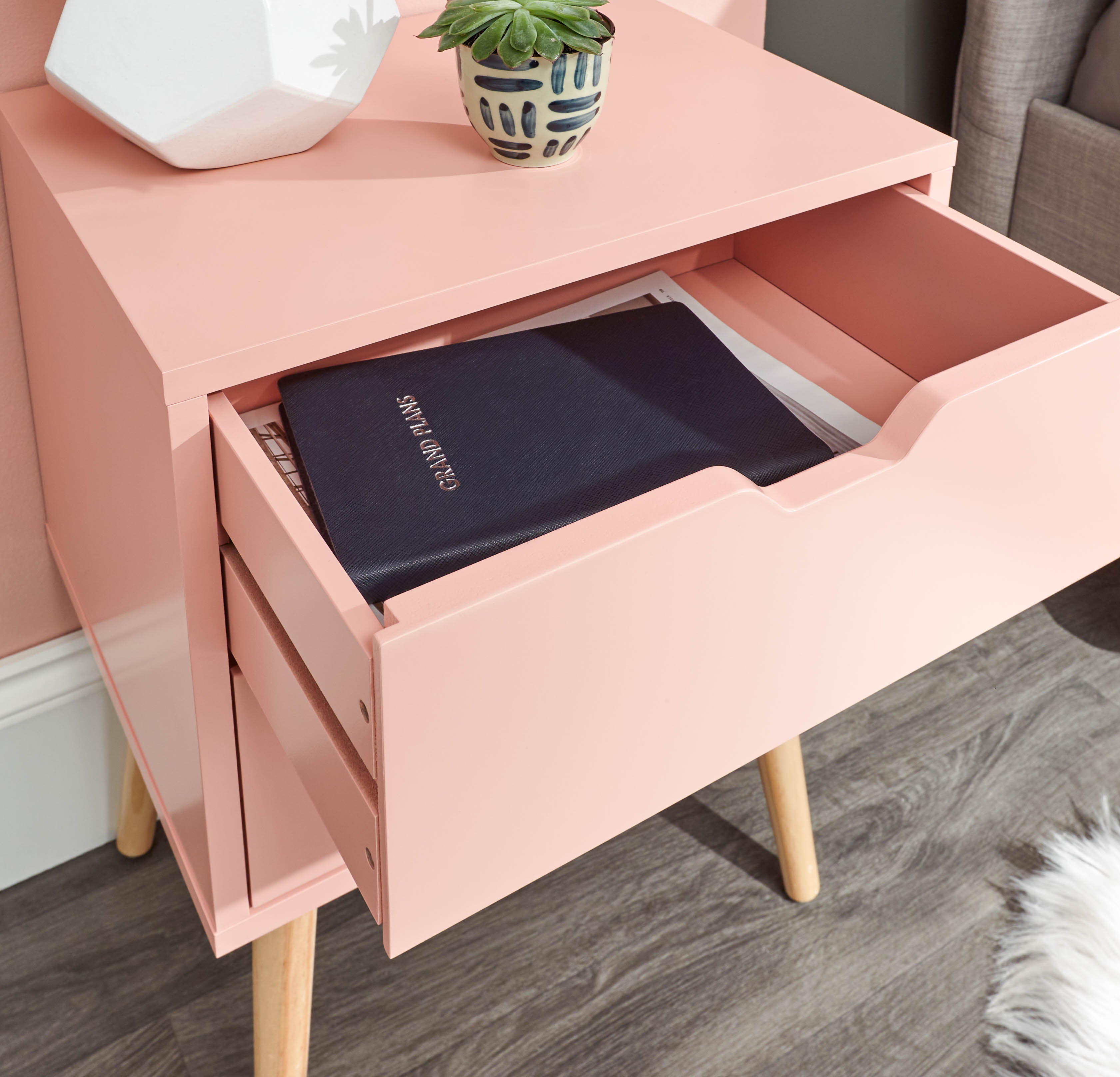 Nyborg Single 2 Drawer Bedside – Coral Pink