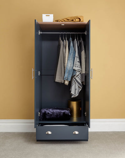 Kendal 2 Door 1 Drawer Wardrobe Slate Blue – GFW, view 3
