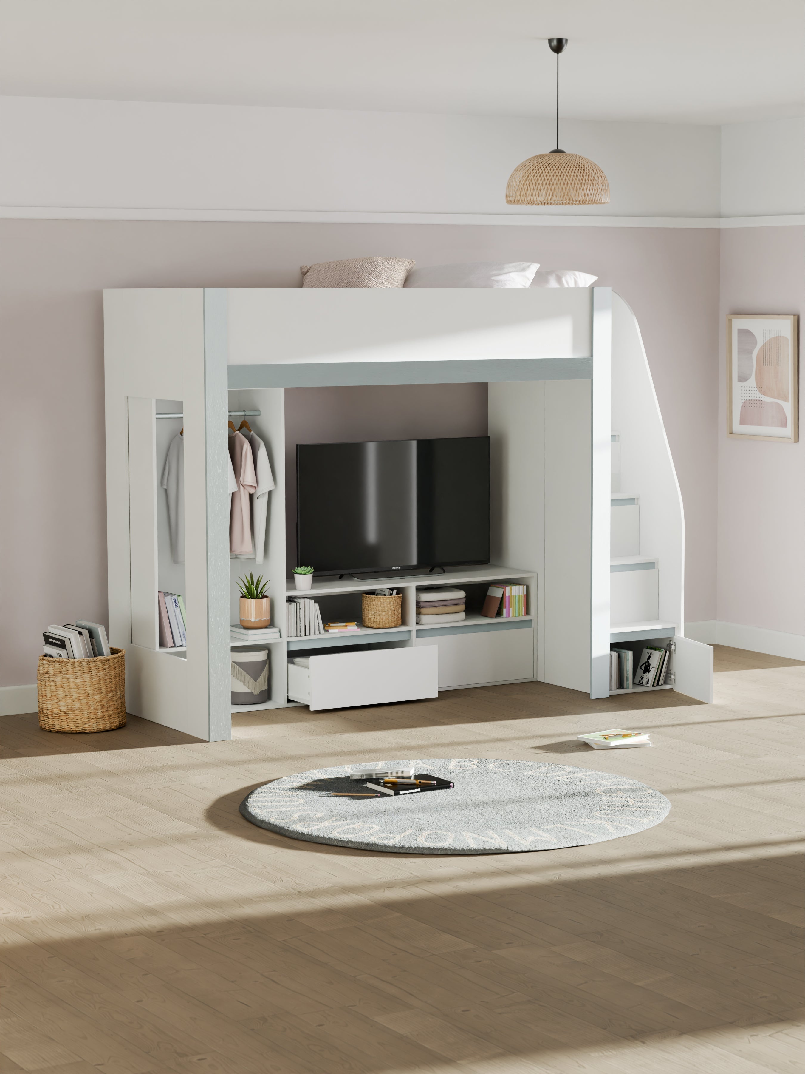 Gaia Highsleeper TV Bed - White and Silver – Julian Bowen, view 2