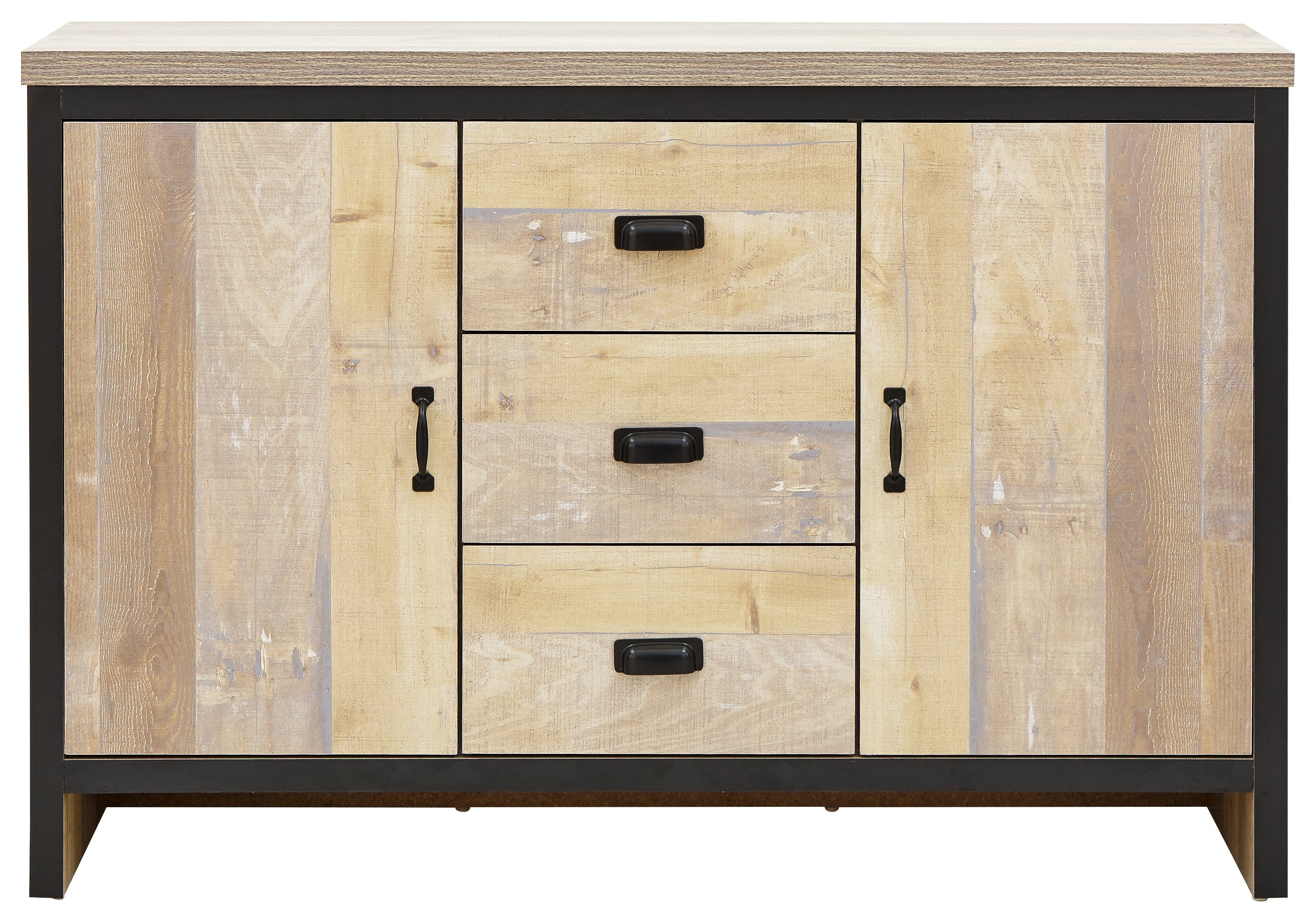 GFW Sideboard Boston 2 Door 3 Drawer Sideboard Oak Bed Kings
