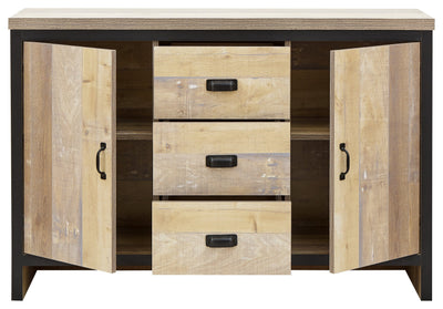 GFW Sideboard Boston 2 Door 3 Drawer Sideboard Oak Bed Kings