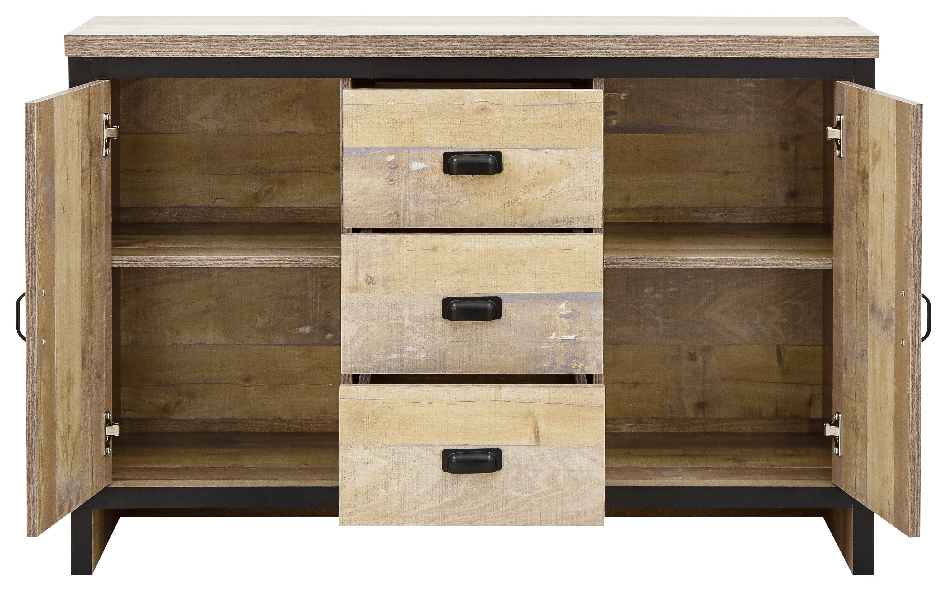 GFW Sideboard Boston 2 Door 3 Drawer Sideboard Oak Bed Kings